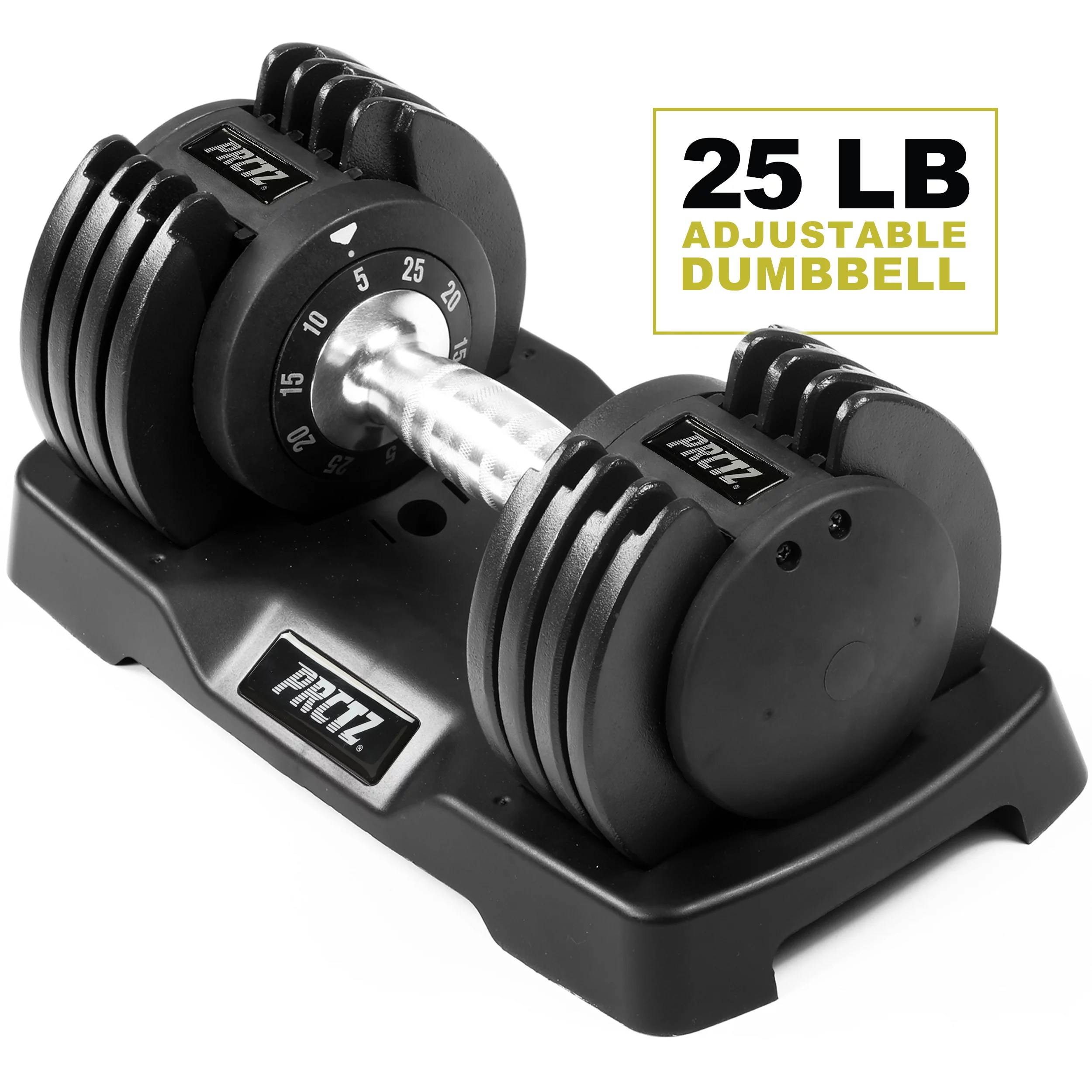 PRCTZ, 5-25lb Adjustable Dumbbell, Single , Available in 25lb & 55lb, Black