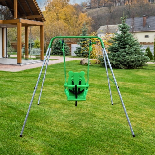 Toddler Baby Swing Set, Kids Metal Swing Set with Safety Belt, A-Frame Indoor Outdoor Play for Backyard Playground