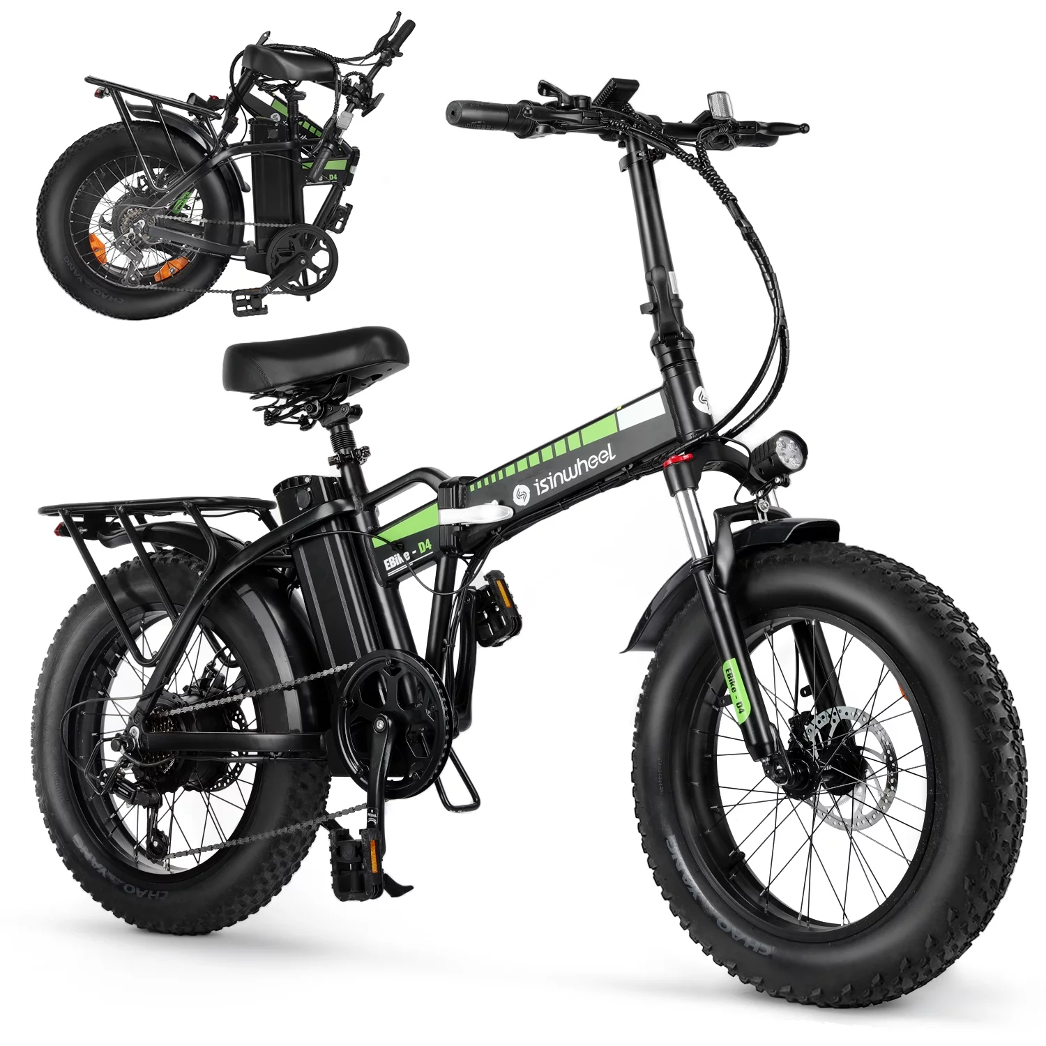 isinwheel D4 Electric Bike for Adult, 20″ Fat Tire Electric Bicycle with 500W Motor, 15AH Removable Battery, Foldable E-Bike with Front Suspension, Shimano 7 Speed