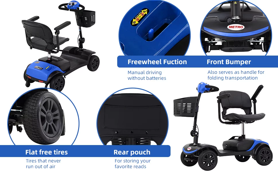 Mobility Scooter for Seniors, Foldable Electric Powered Mobile Wheelchair with Basket, Collapsible & Compact for Travel with Family (Blue)