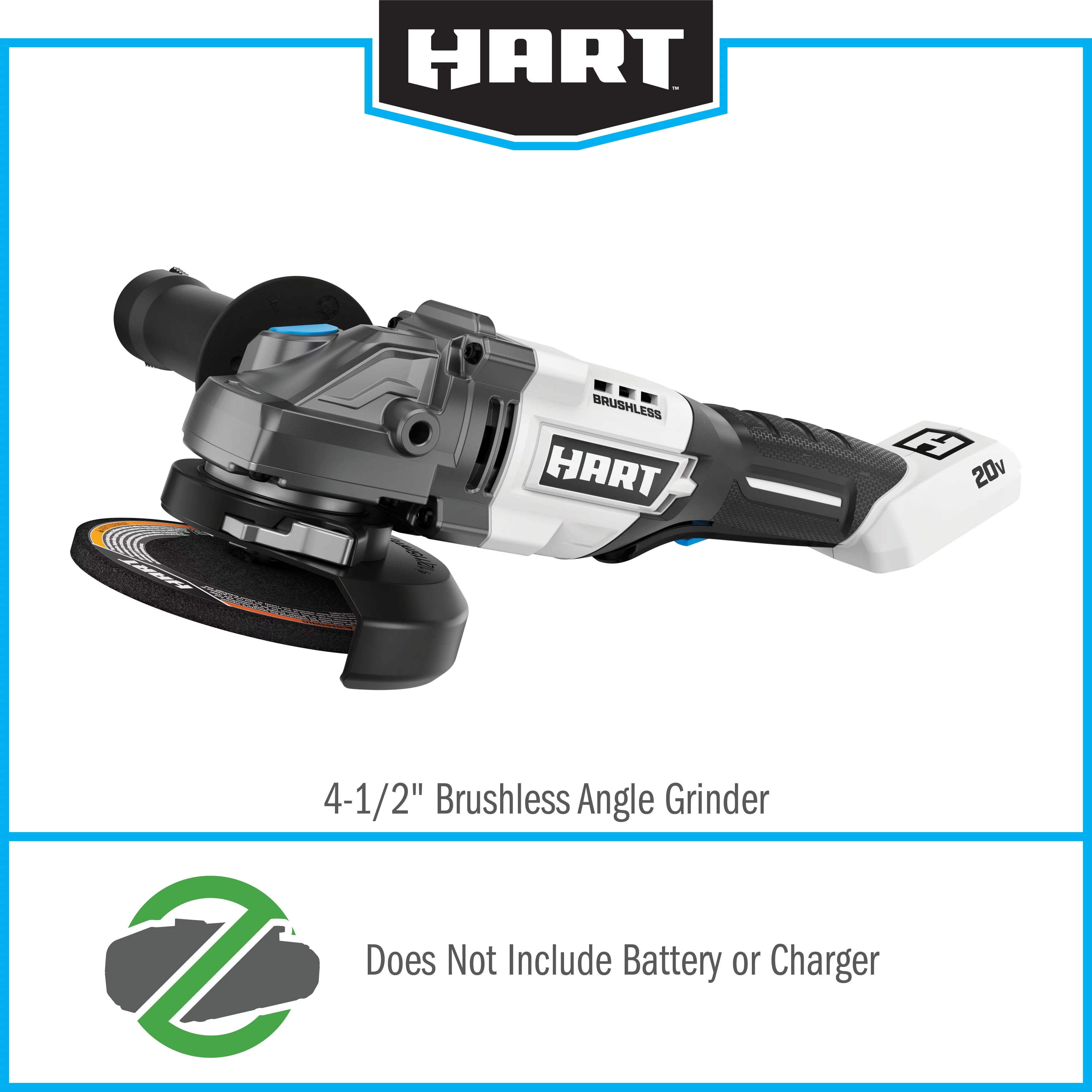 HART 20-Volt Brushless 4-1/2-inch Angle Grinder/Cutoff Tool (Battery Not Included)