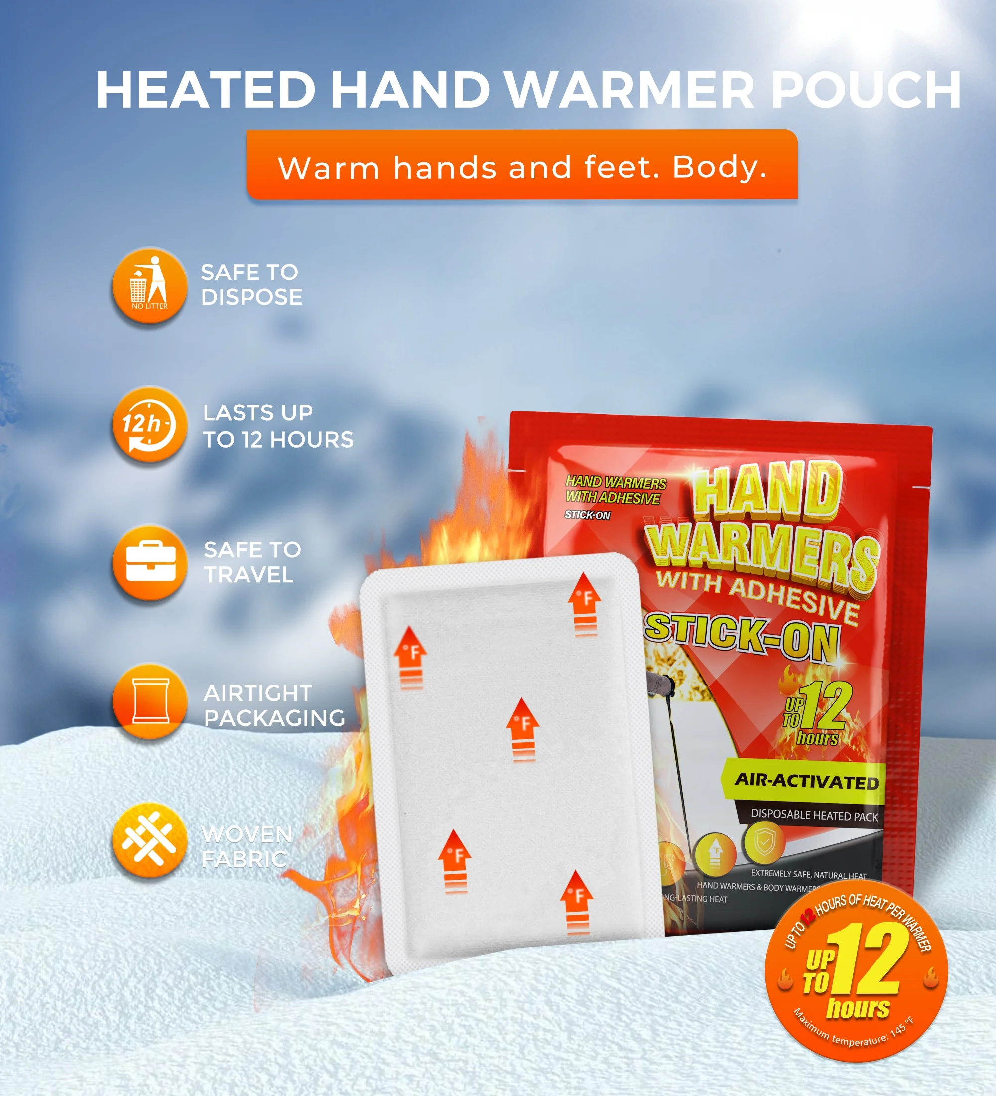 NFTIGB Body & Hand Warmers with Adhesive Backing, 22Pcs Disposable Warmers for Long Lasting Safe Natural Odorless for Skiing Camping Fishing