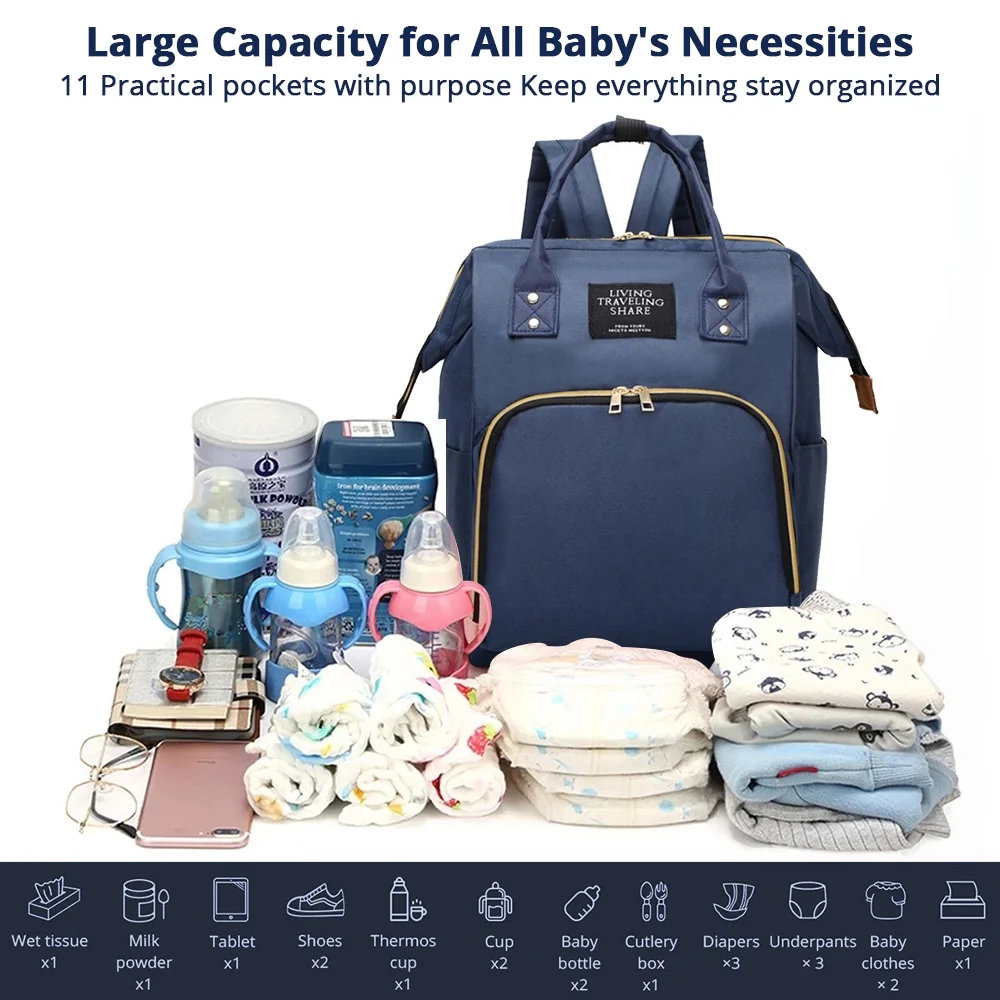 Diaper Bag Backpack, Multifunctional Mommy Nappy Bags with Insulated Pockets, Waterproof, Large Capacity