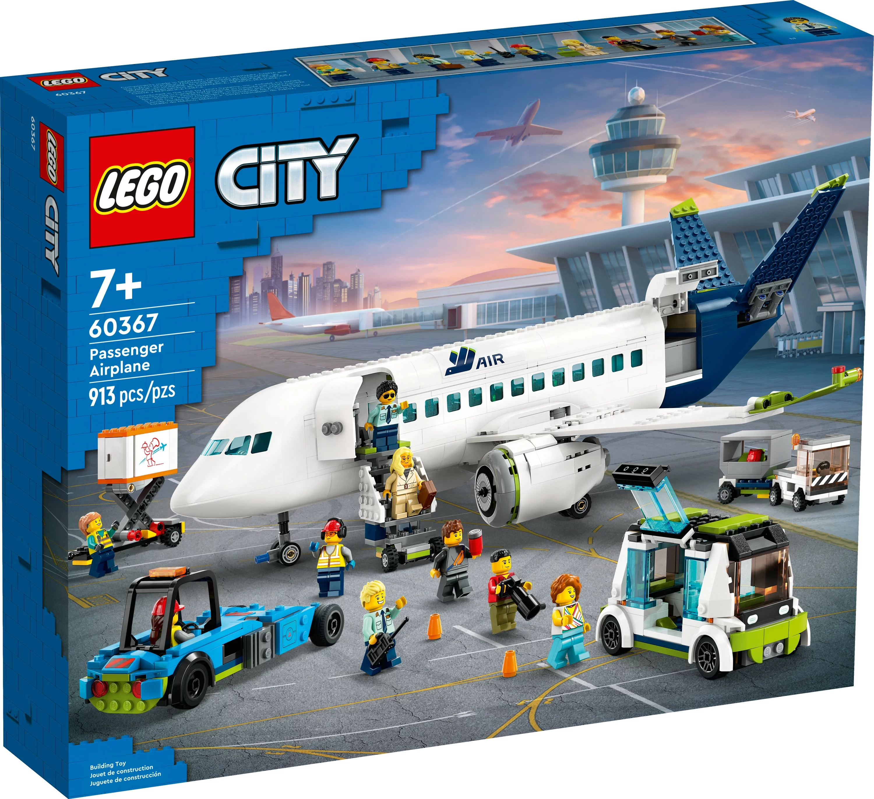 LEGO City Passenger Airplane 60367 Building Toy Set; Fun Airplane STEM Toy for Kids with a Large Airplane, Passenger Bus, Luggage truck, Container Loader, and 9Minifigures