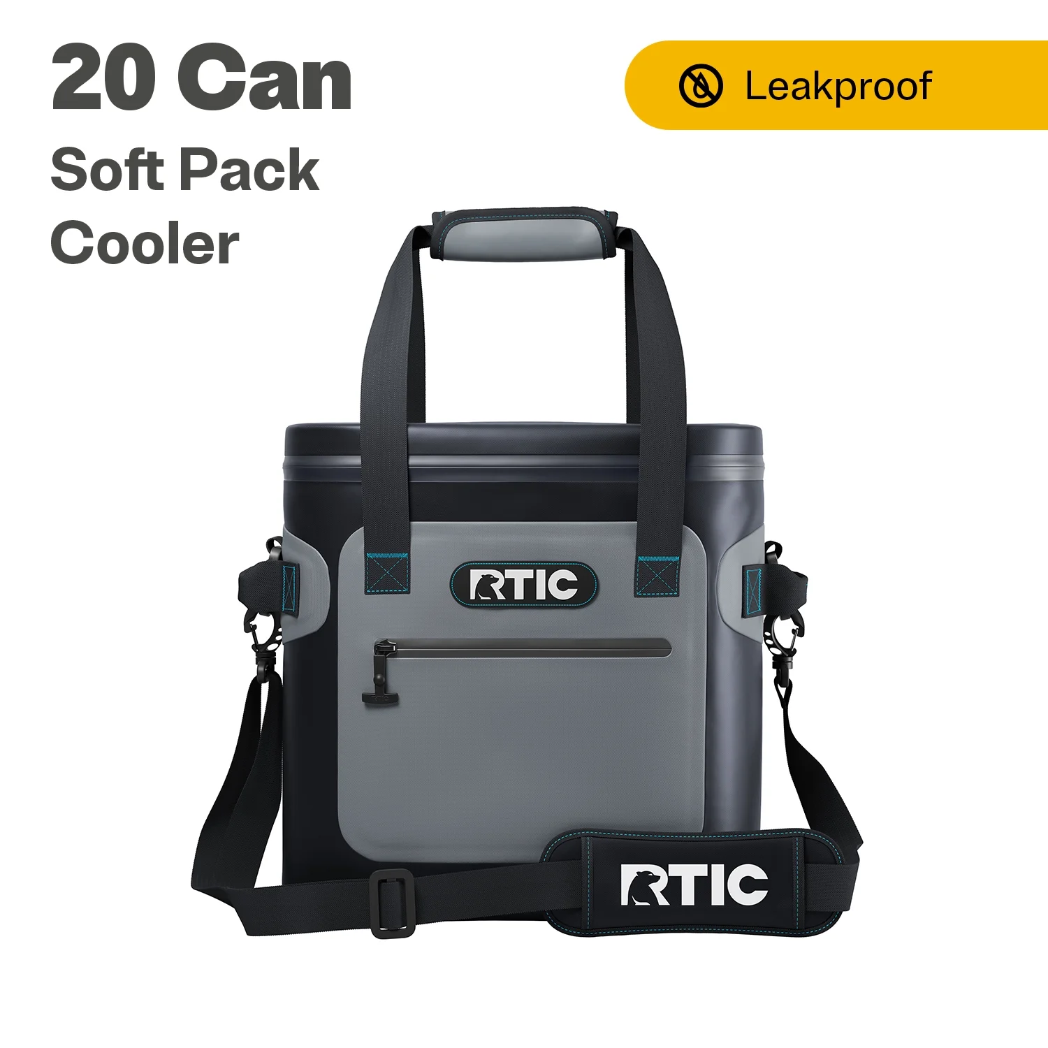 RTIC 20 Can Soft Pack Cooler, Leakproof Ice Chest Cooler with Waterproof Zipper, Blue/Grey