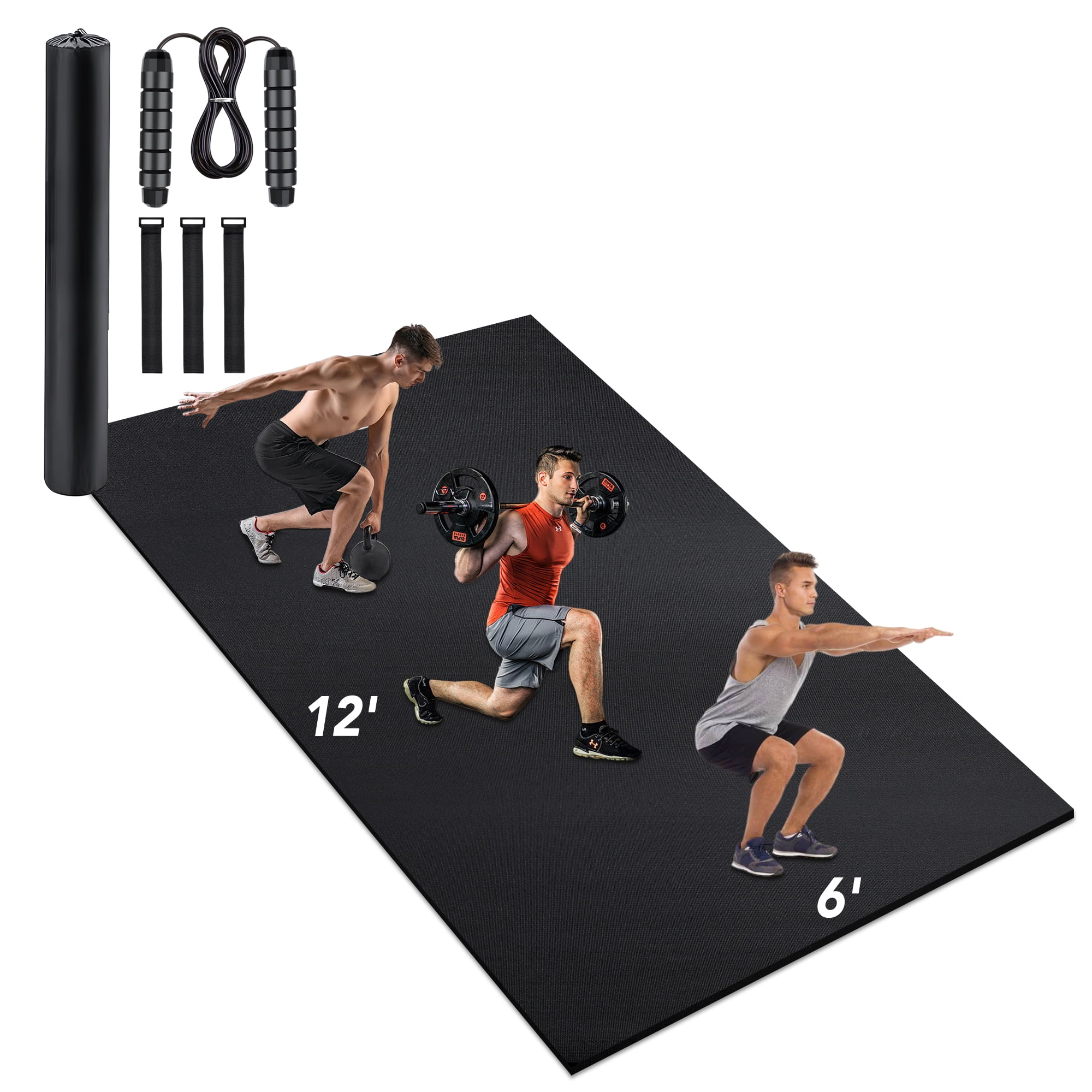 Large Exercise Mat 12’x6′ Thick 7mm, Extra Wide Fitness Mat Workout Mat for Men and Women, High-Density Large Gym Mat, Fit for Home Workout, Plyo, Cardio, Jump Rope, Weights