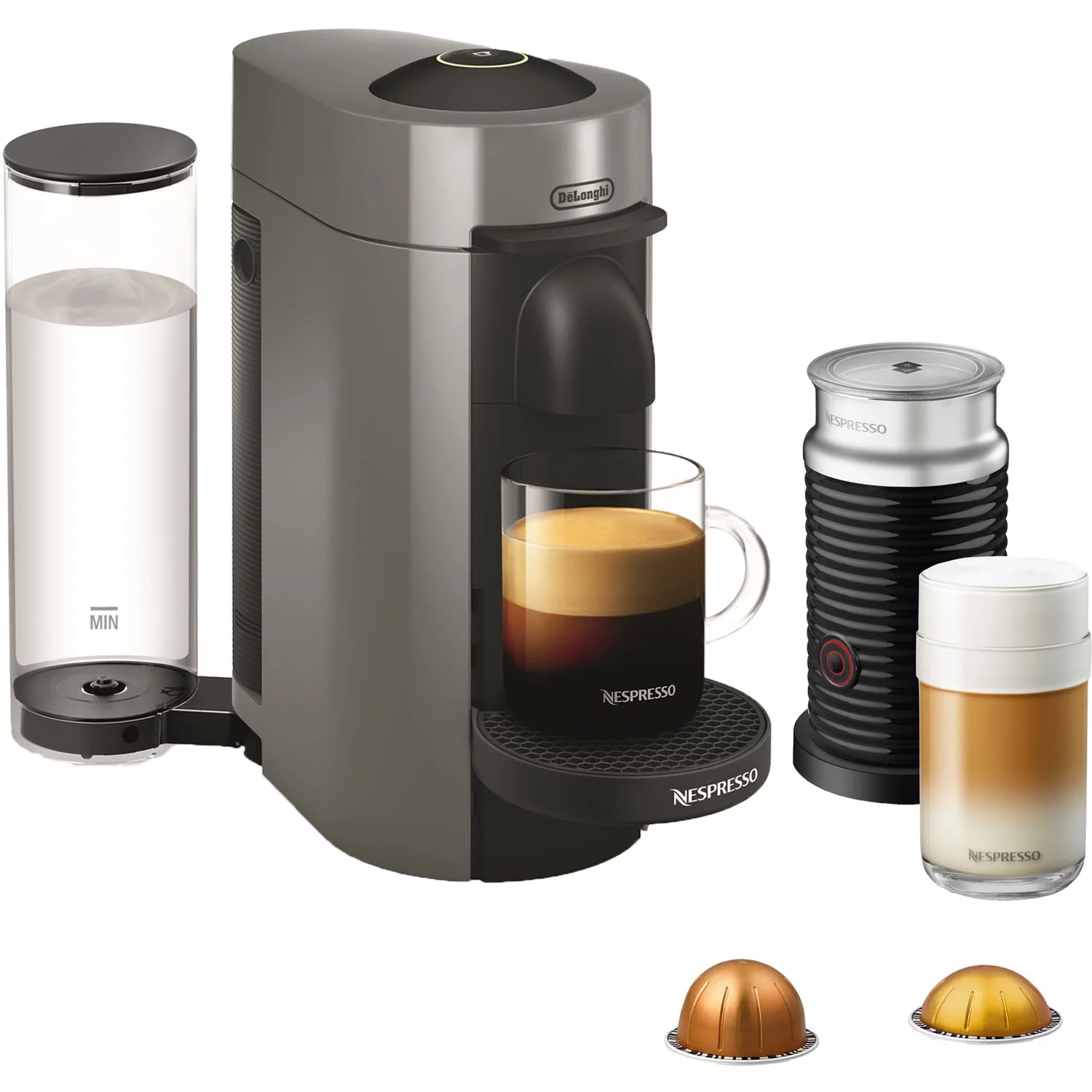 Nespresso Vertuo Plus Coffee and Espresso Machine by De’Longhi with Aerocinno, Gray