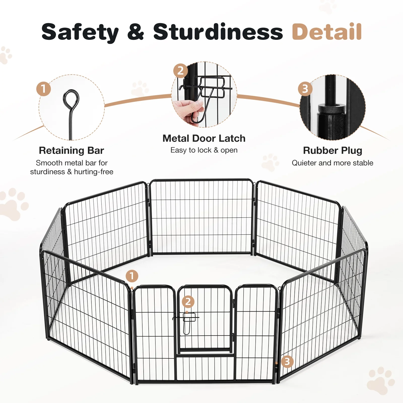 CONCETTA Dog Playpen, 8 Panels 24″ Foldable Heavy Duty Metal Pet Fence with Doors Indoor Outdoor