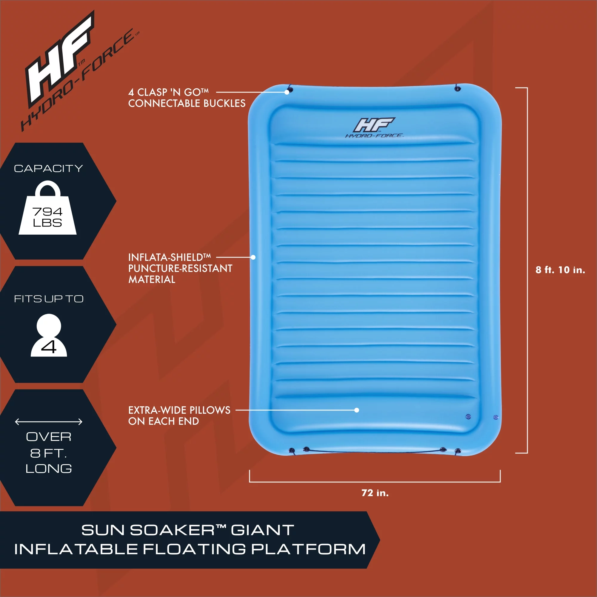 Bestway Hydro-Force Sun Soaker 4 Person Inflatable Platform Float, Blue