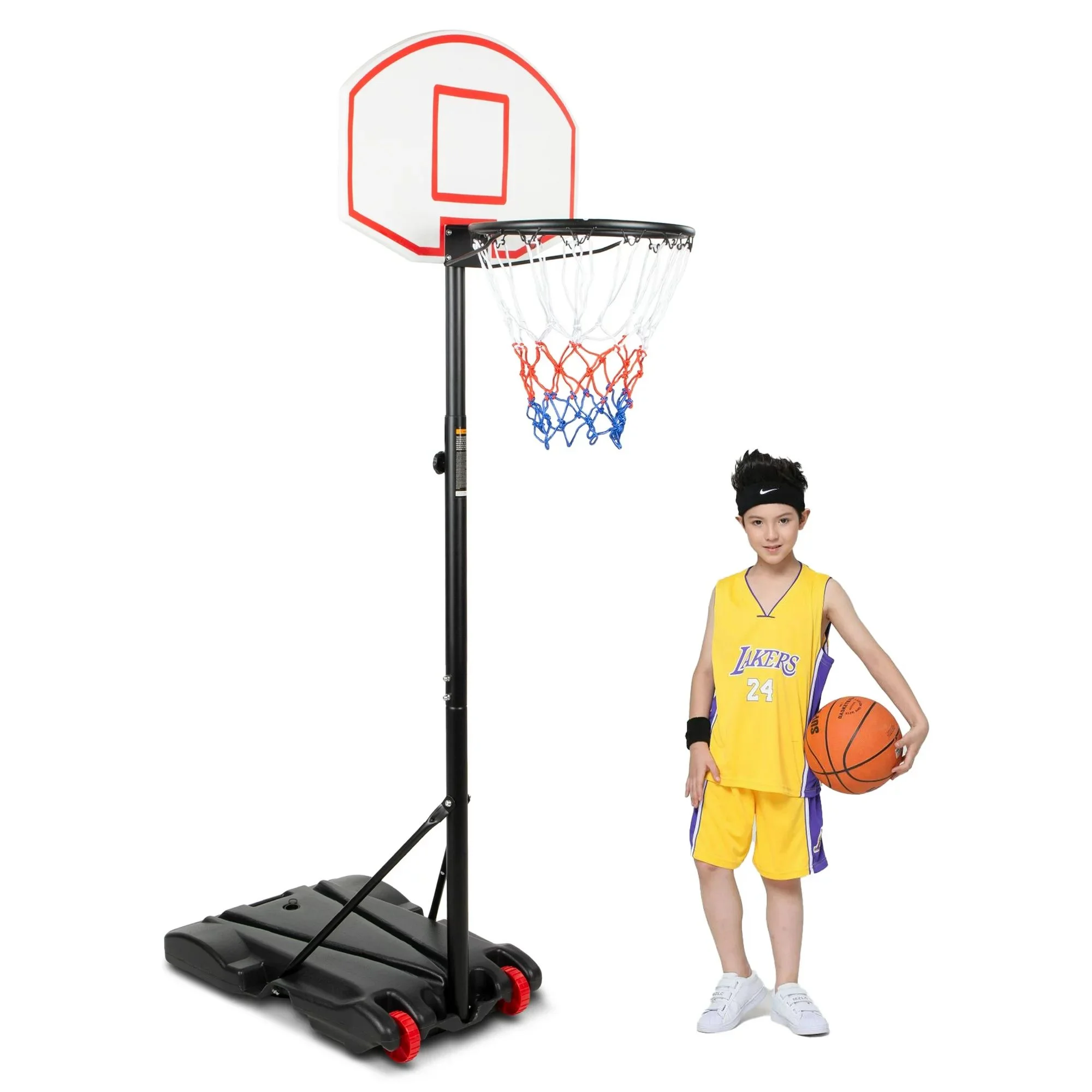 SUGIFT Portable Basketball Hoop Kids Height-Adjustable(5.5ft-6.8ft) with Wheels – Black