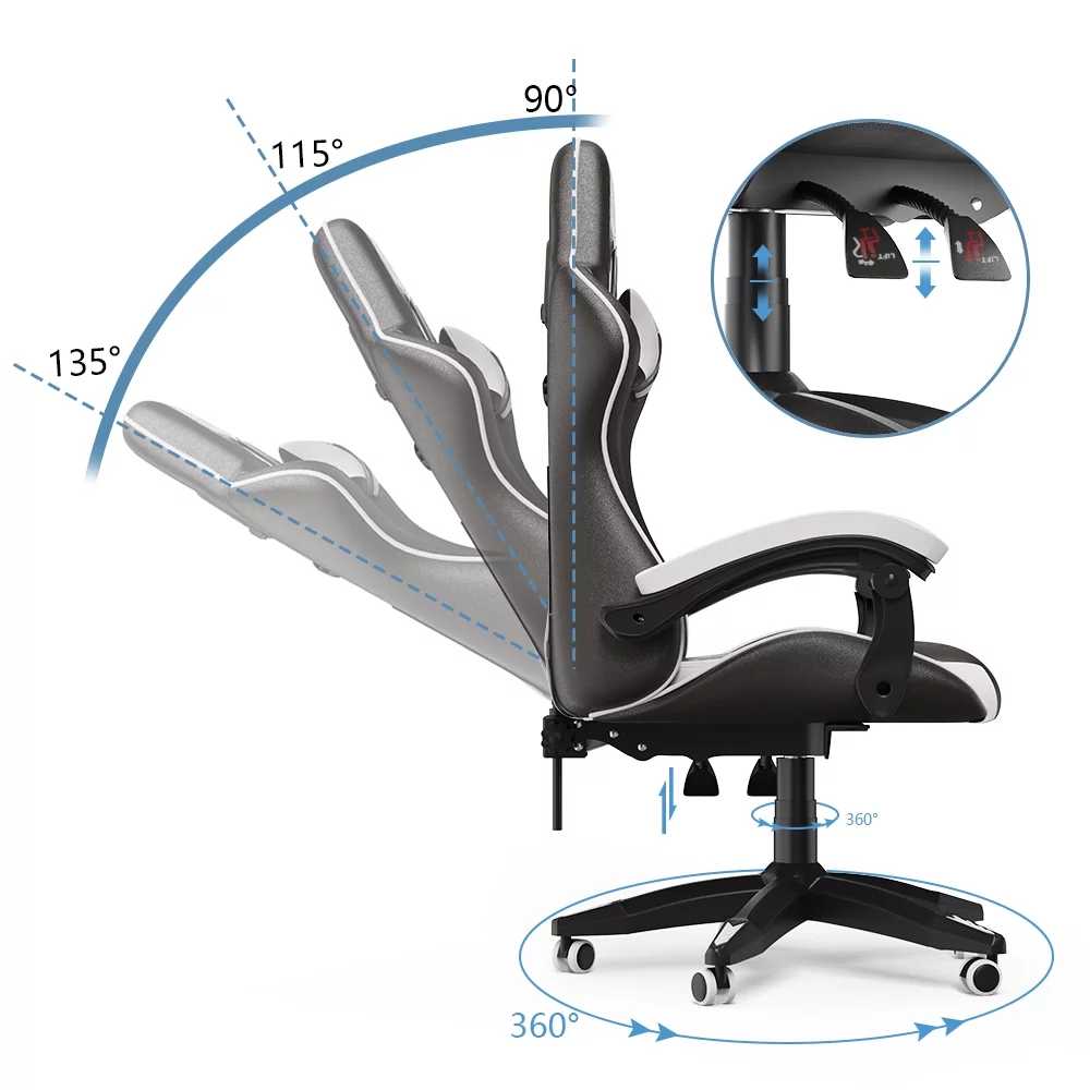 Bigzzia High-Back Gaming Chair PC Office Chair Computer Racing Chair PU Desk Task Chair Ergonomic Executive Swivel Rolling Chair with Lumbar Support for Back Pain Women, Men (Blue)