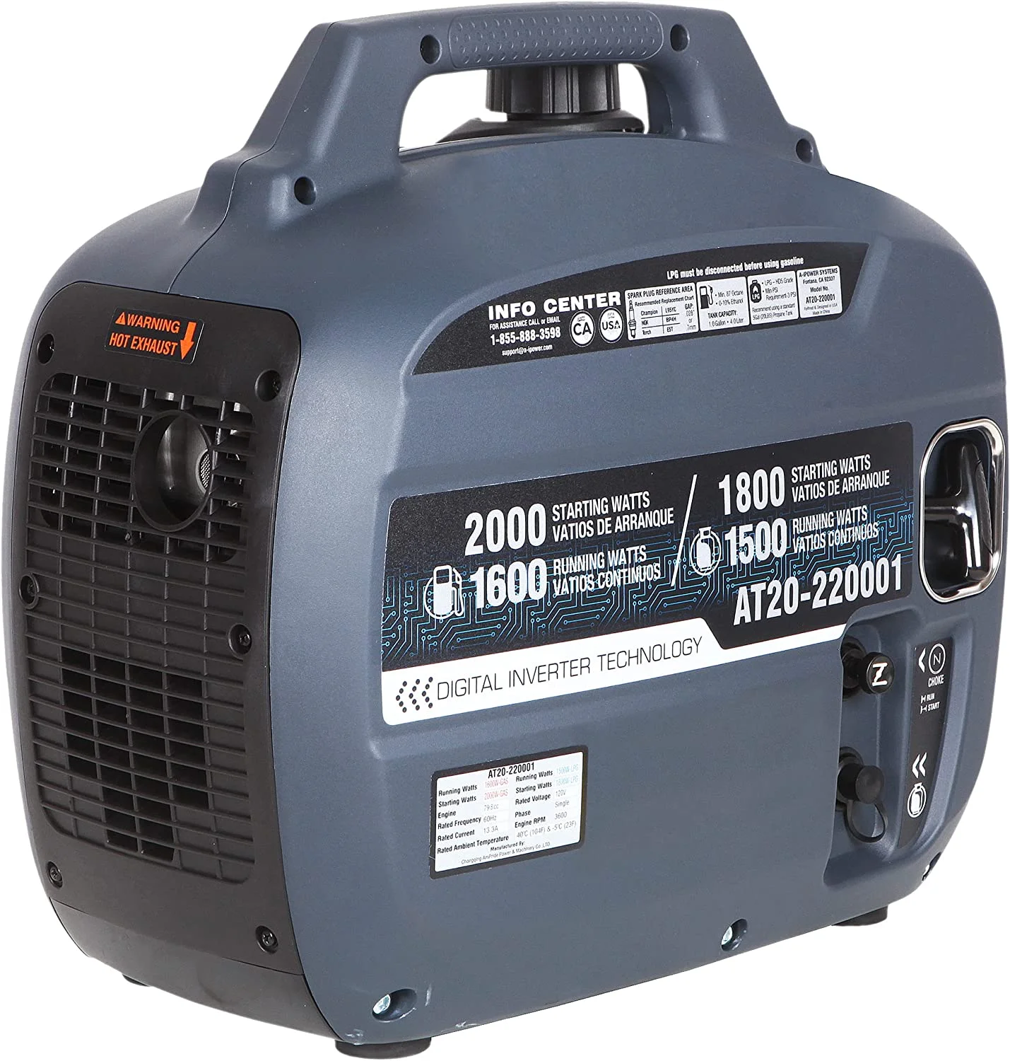 A-iTech 2000 Watt Portable Inverter Generator Dual Fuel Lightweight (AT20-220001)