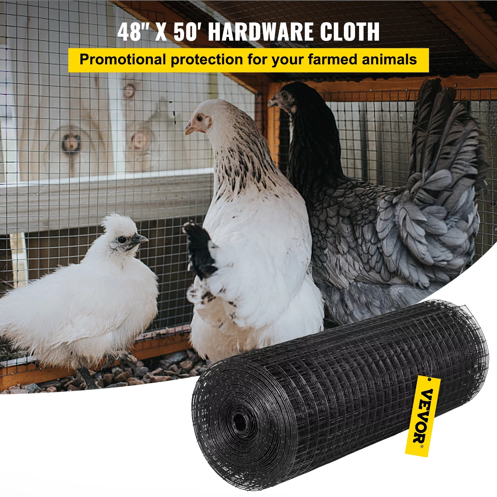 VEVOR Hardware Cloth, 36″x50′ Welded Wire Fence Vinyl Coated Chicken Rabbit Mesh 1″x1″ 16 Gauge