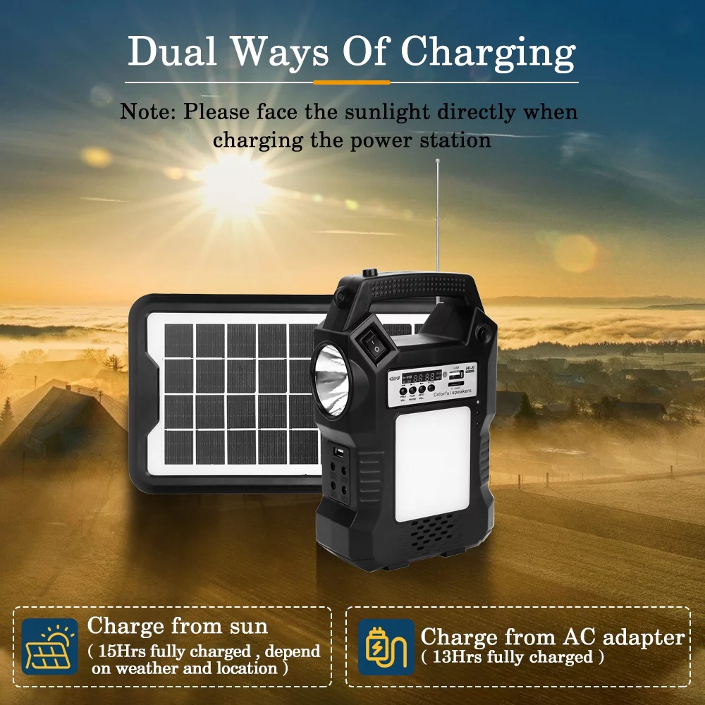 Portable Power Station,DFITO Solar Generator With LED Display / MP3 Player / FM Radio, With Flashlights & 3 Camp Lamps, Portable Power Bank For Camping Outdoor Family RV Emergency, ZJ11