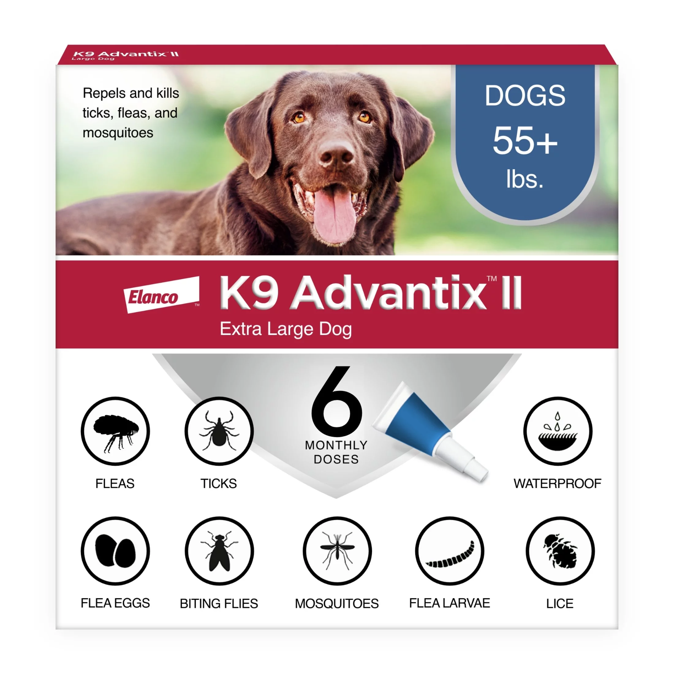 K9 Advantix II Monthly Flea & Tick Prevention for XL Dogs 55 lbs+, 1-Monthly Treatment