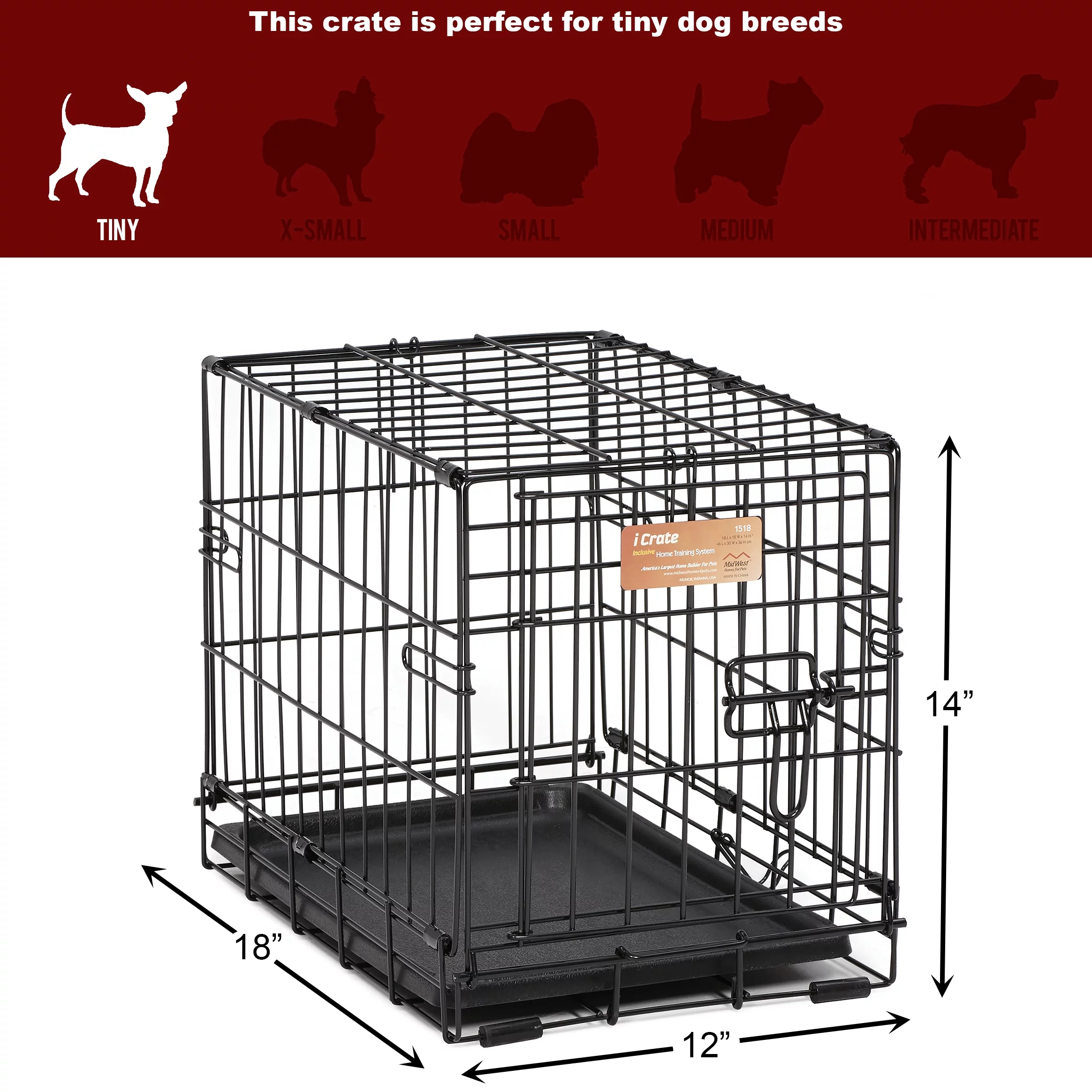 MidWest Double Door iCrate Metal Dog Crate, 18″