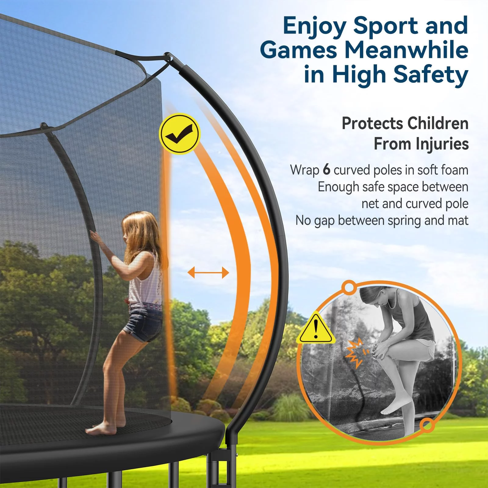 Jump Into Fun Trampoline 12 14 16FT Capacity for 5-7 Kids, Trampoline with Slide, Enclosure Net and Ladder, Pumpkin Trampoline for Adults and Kids, Curved Poles Recreational Backyard Trampoline