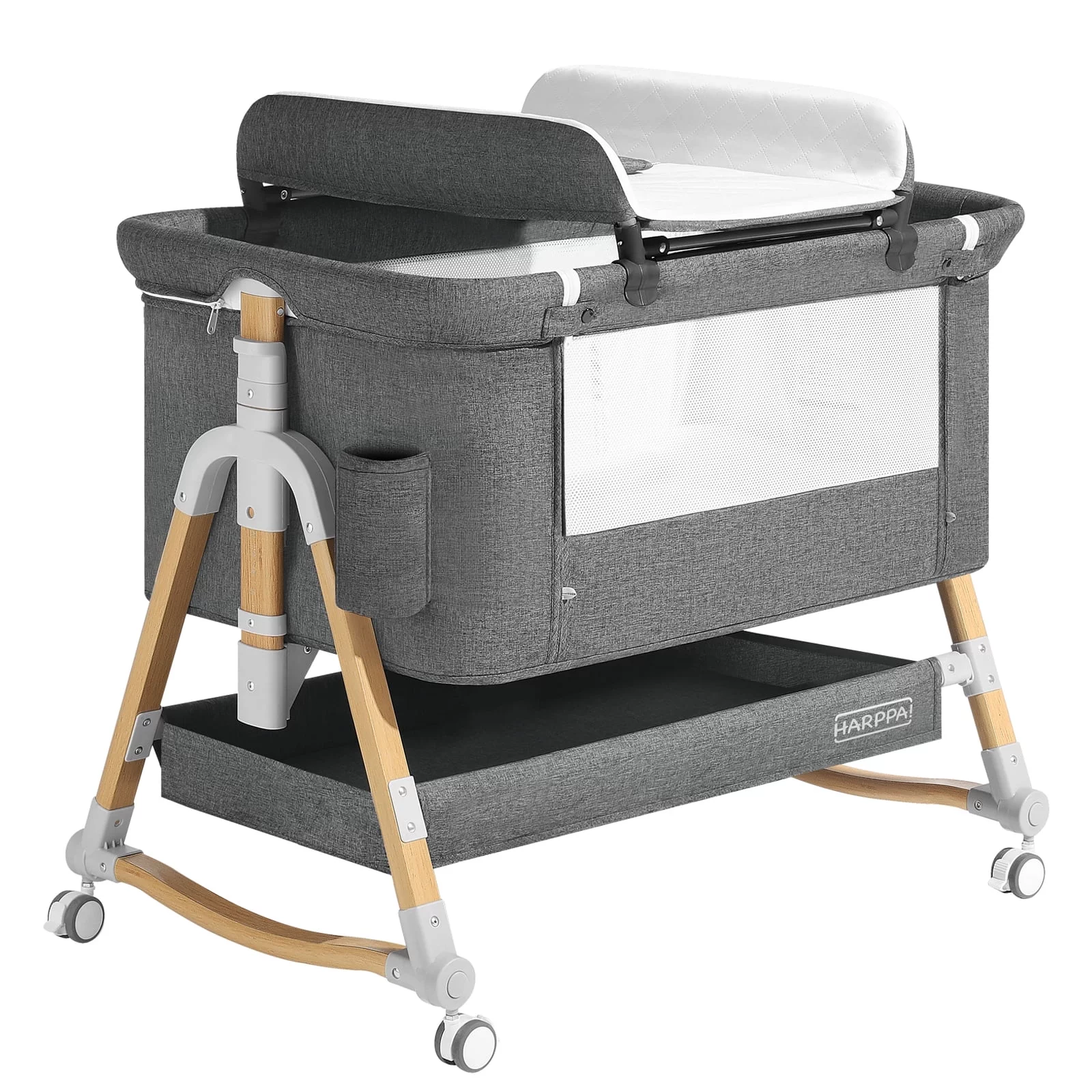 HARPPA 4 in 1 Baby Bassinet, Height Adjustable, Easy Folding, Gray