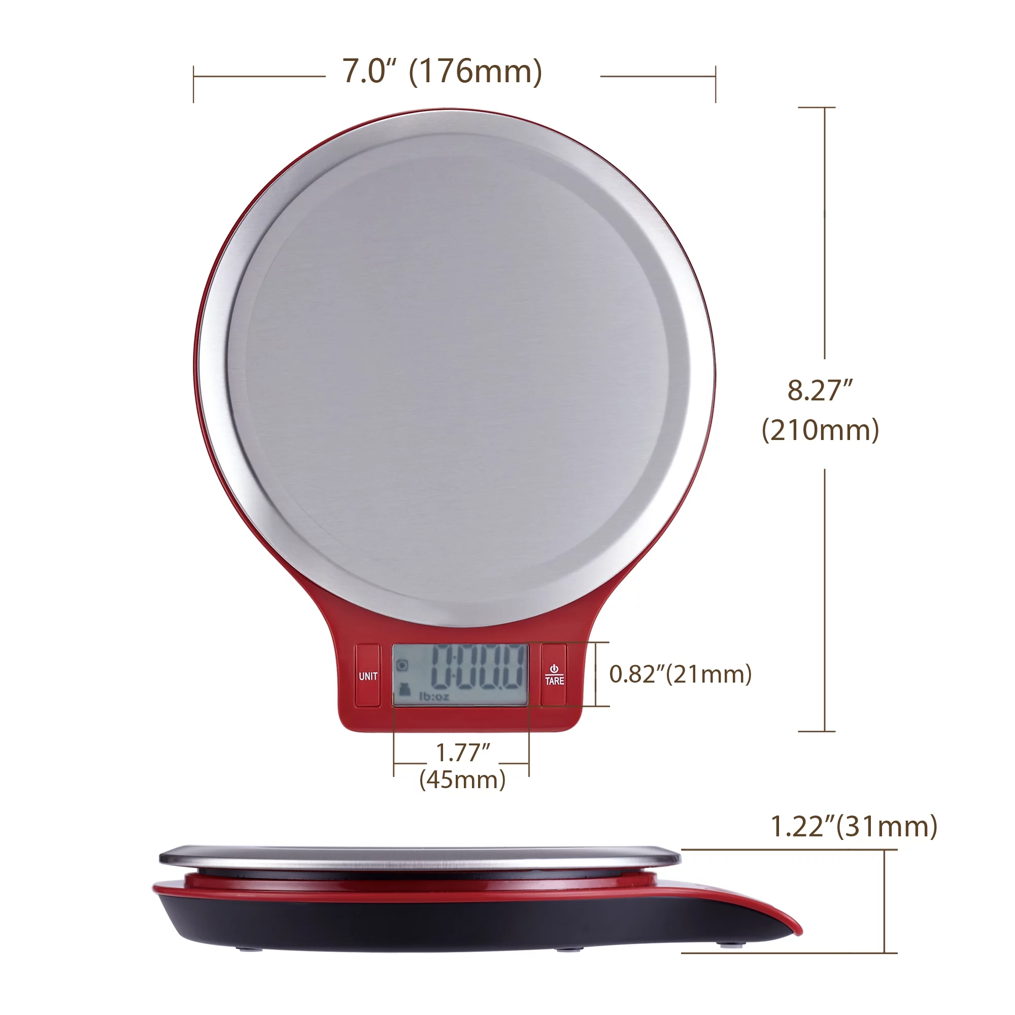 Mainstays Round Stainless Steel Digital Kitchen Scale, Red