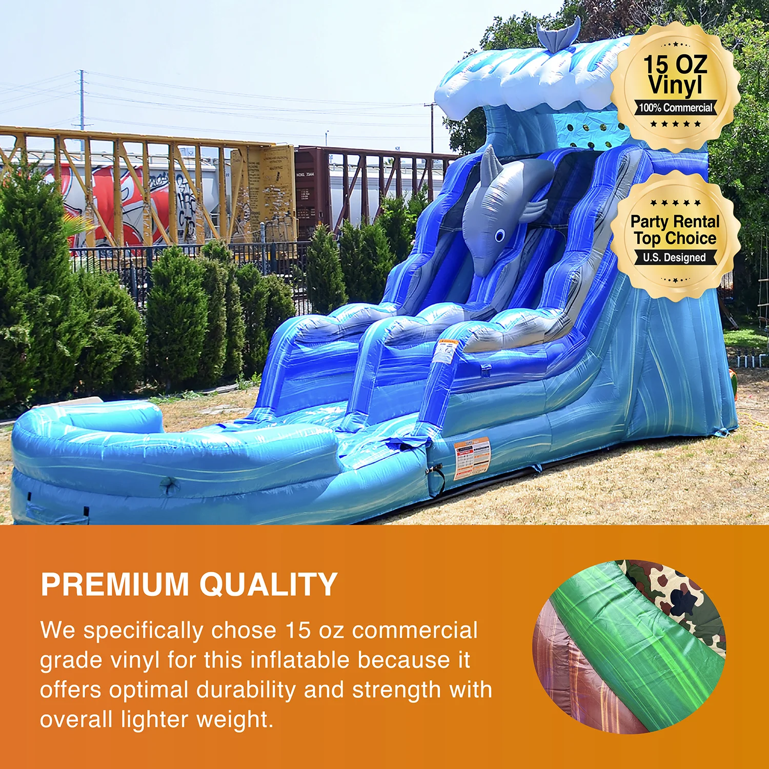 JumpOrange Outdoor Dolphins Commercial Grade Inflatable Slide with Blower Water Slide with Pool for Kids and Adults