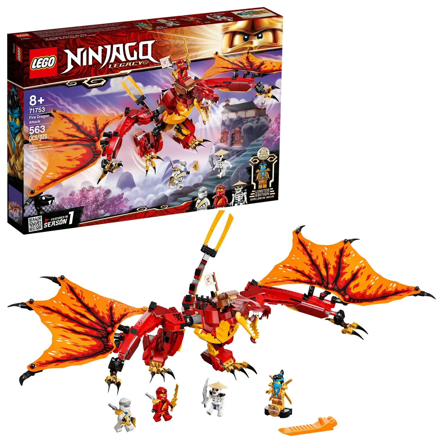 LEGO NINJAGO Legacy Fire Dragon Attack 71753 Ninja Building Toy (563 Pieces)