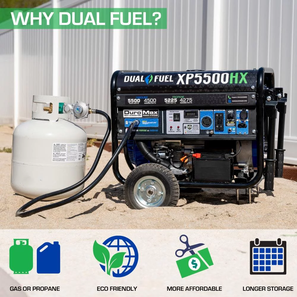 DuroMax XP5500HX 5,500 Watt Portable Dual Fuel Gas Propane CO Alert Generator