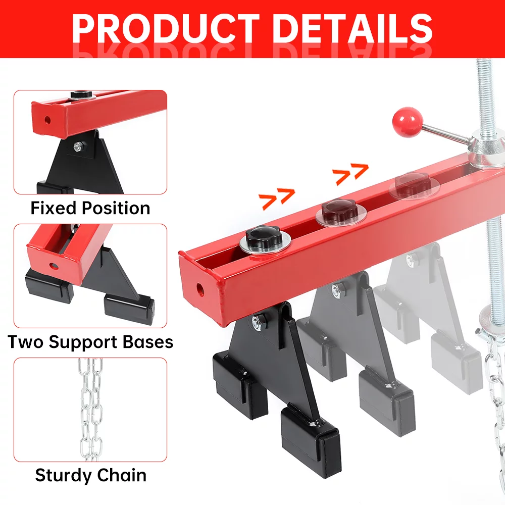 Kojem 1100 Lbs Transverse  Engine Support Bar for Motor Transmission w/ 2 Points Lift Holder and Dual Hooks