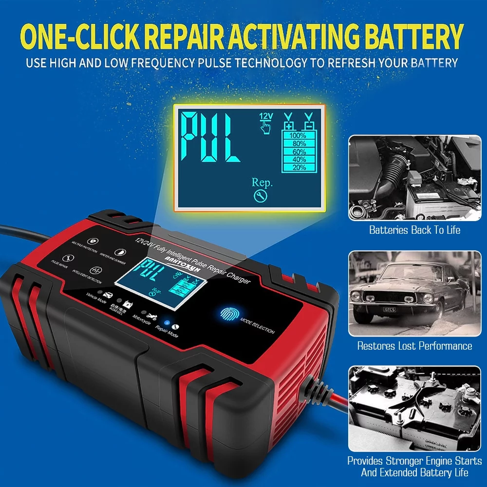 AC DC 12V/8A 24V/4A Automatic Car Battery Charger, DFITO Trickle Battery Charger, Power Battery Maintainer for Car, Automotive, Vehicle, Motorcycle