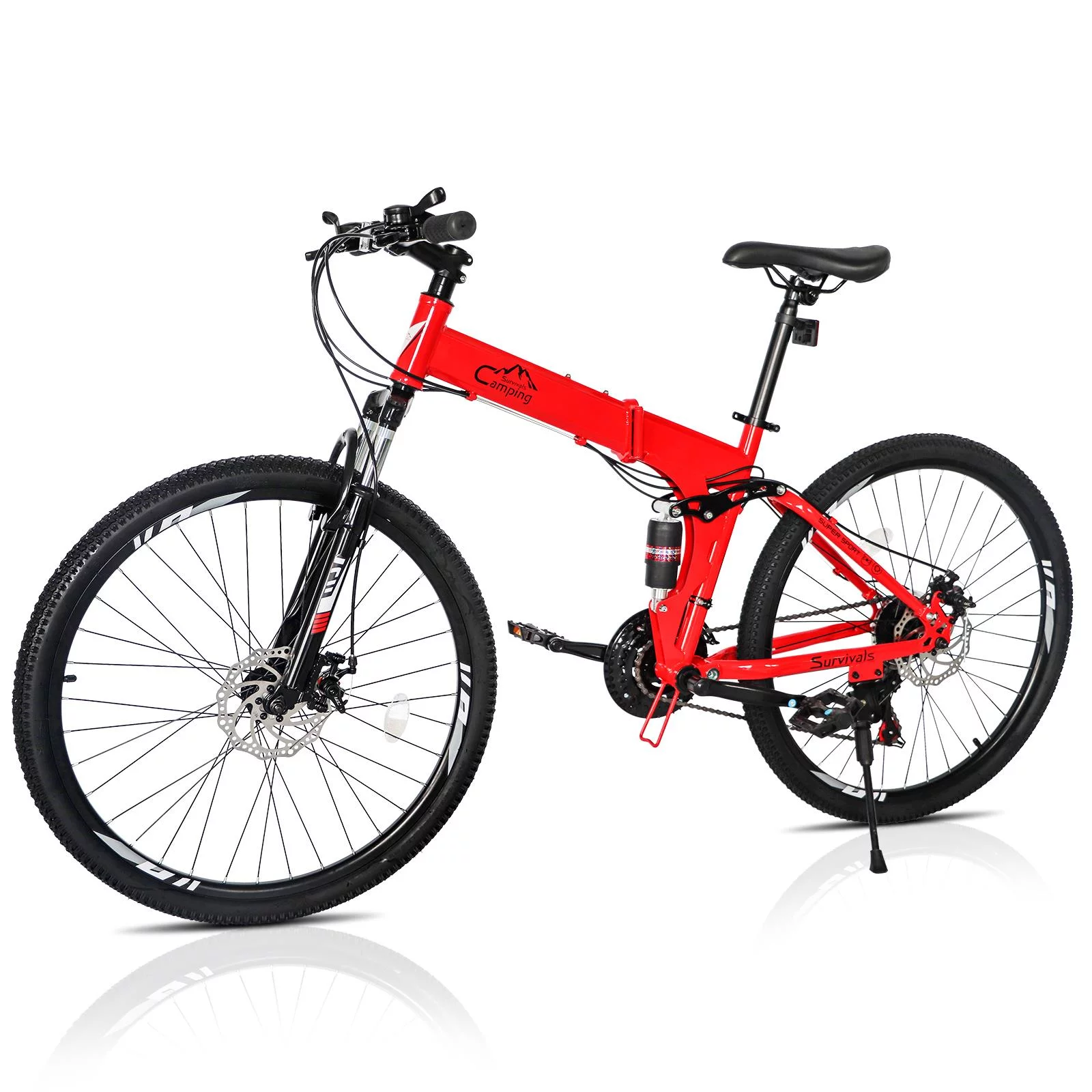 Ktaxon Folding 21 Shimano Speed 26″ Wheel Riding Mountain Bike, Steel Frame Trail Road Bicycle, for Men and Women, Red