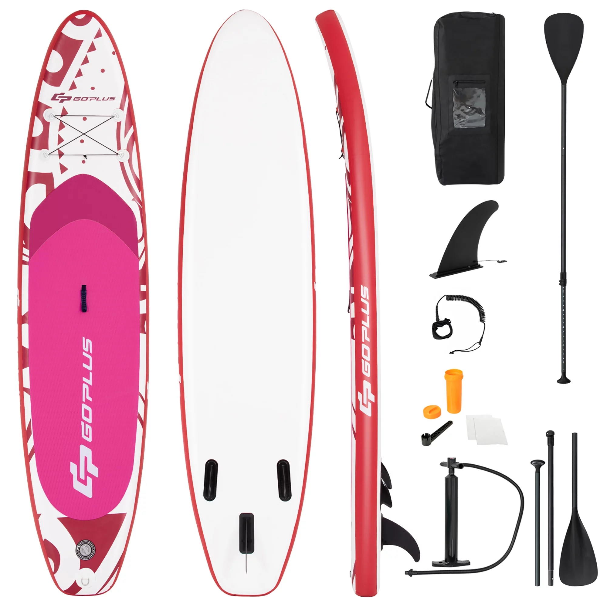 Goplus 10.5′ Inflatable Stand Up Paddle Board SUP W/Carrying Bag Aluminum Paddle Pink