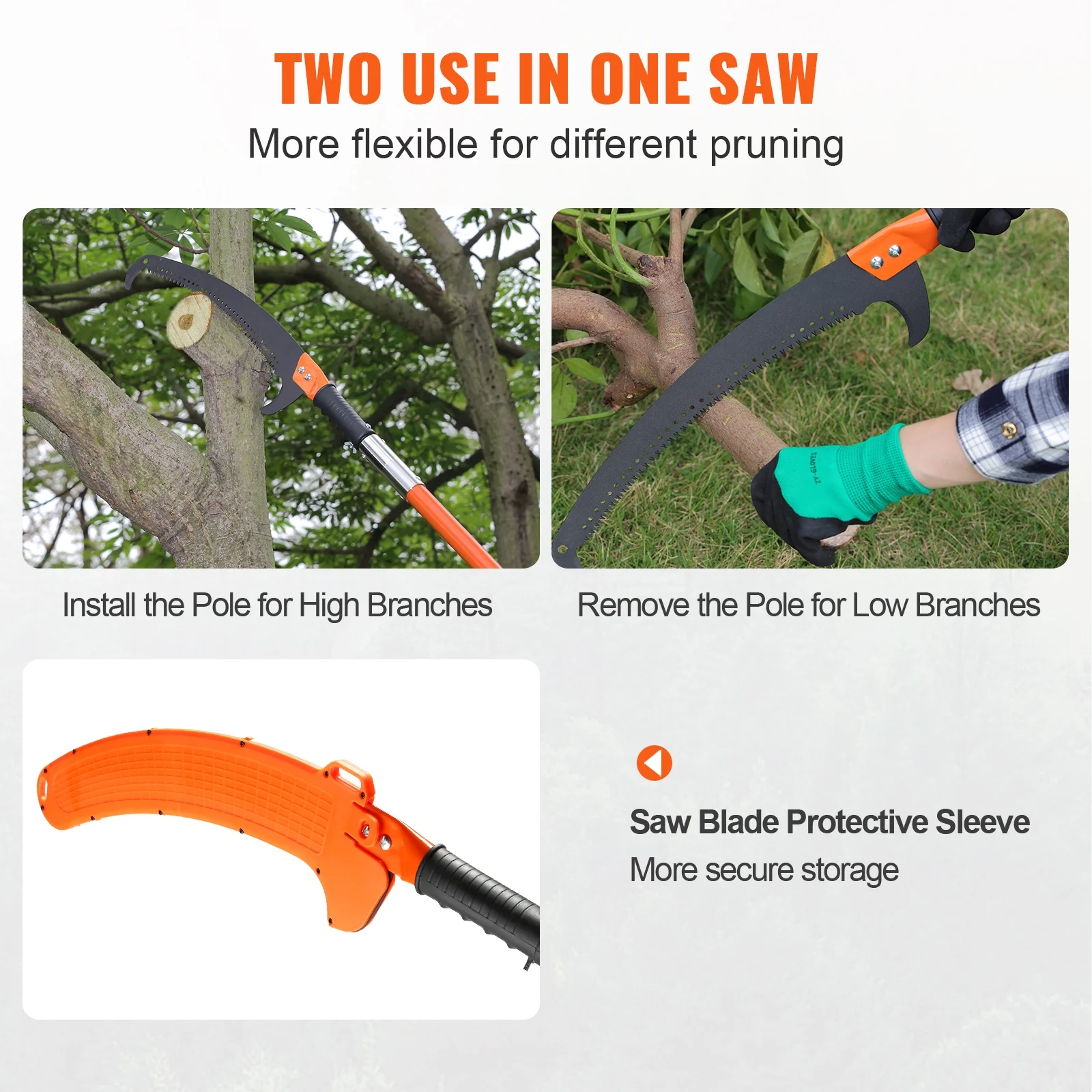 BENTISM Manual Pole Saw Extendable Tree Pruner 7.3-27ft Fiberglass Pole Hook Knife