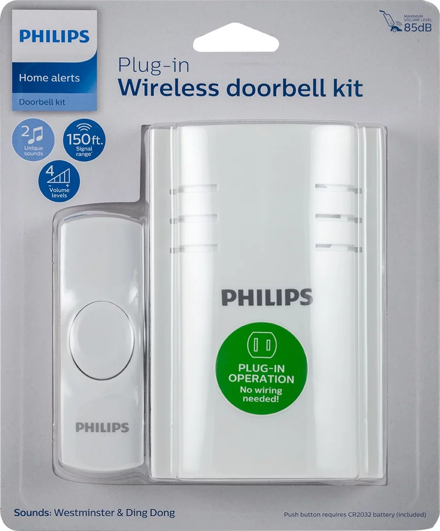 Philips Plug-in 2-Melody Doorbell Kit, White, DES2120W/27