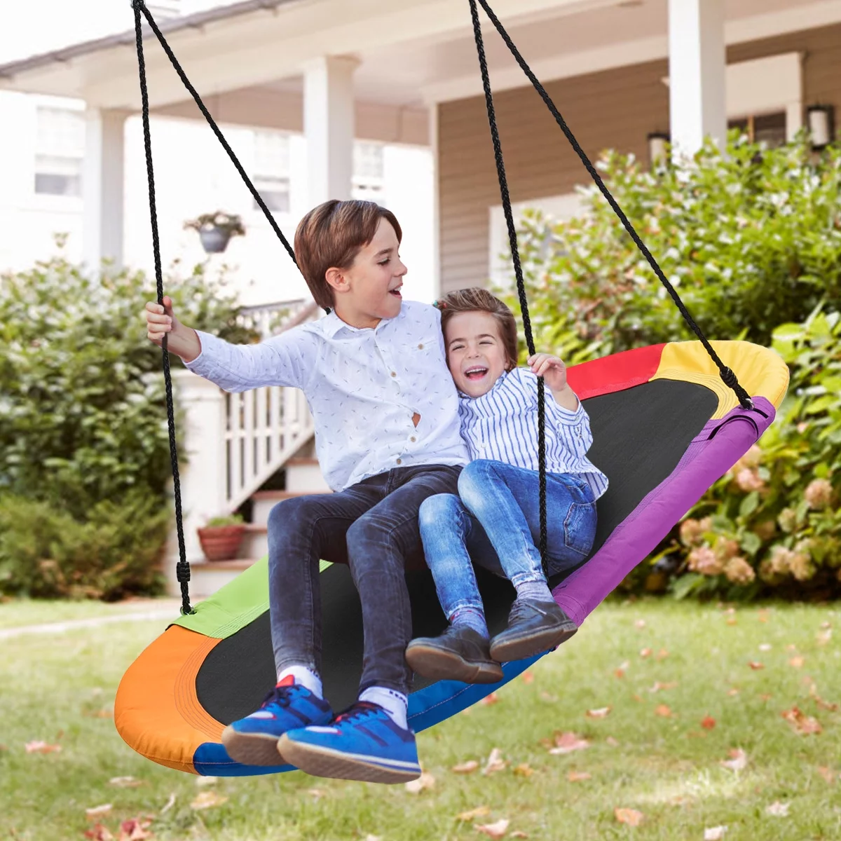 Topbuy 60″ Flying Saucer Tree Swing Set Outdoor Oval Swing Adjustable Hanging Ropes for Kids Green