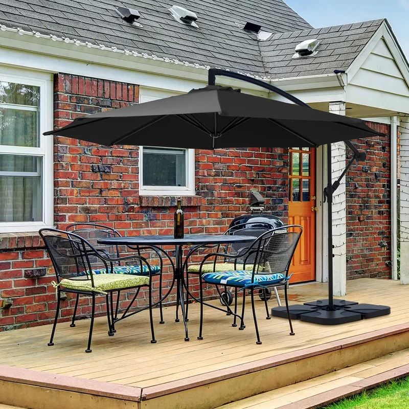 Serwall 10ft Heavy Duty Patio Hanging Offset Cantilever Patio Umbrella W/ 4-Piece Base Included Included, Beige