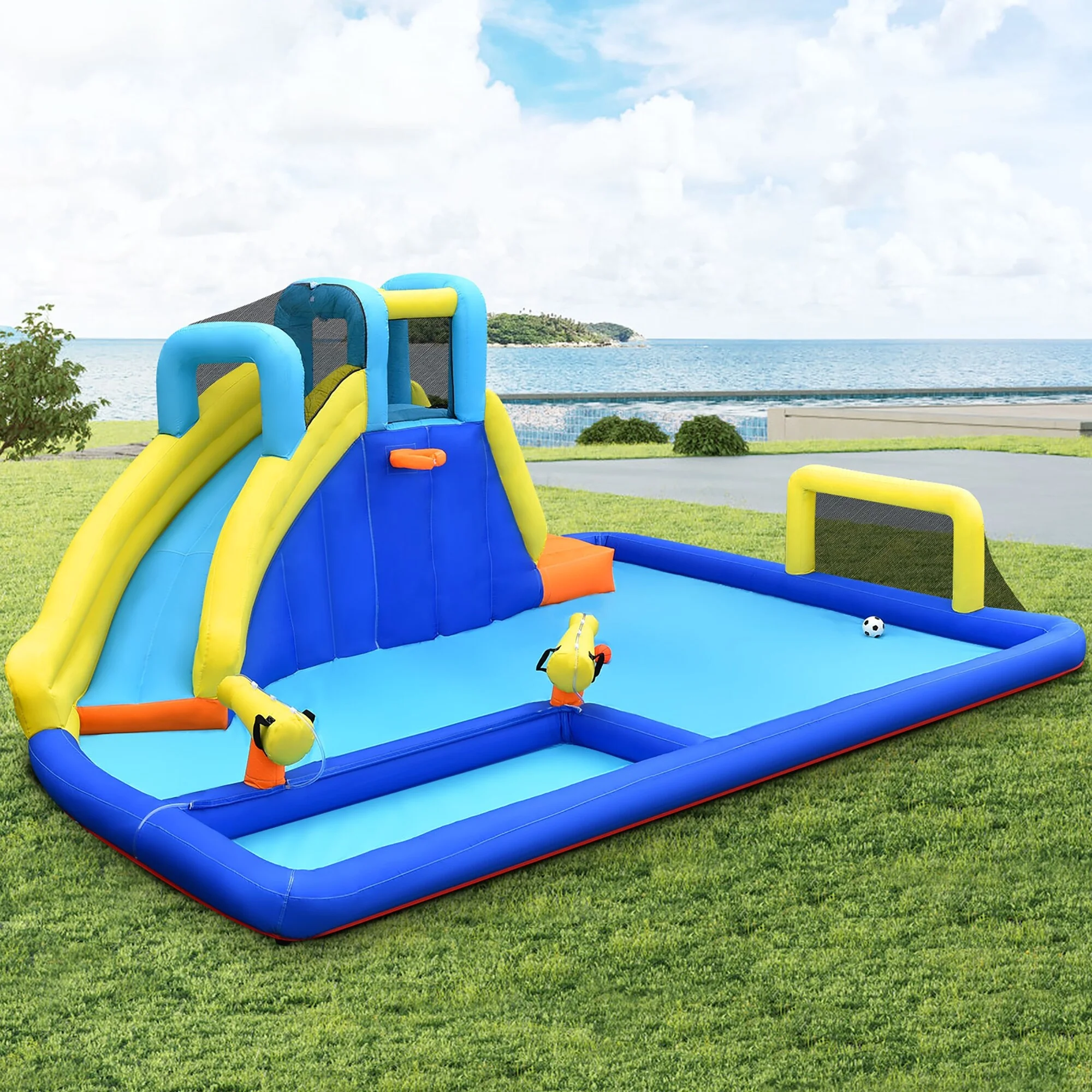 6 in1 Inflatable Water Slides Giant Water Park with Air Blower