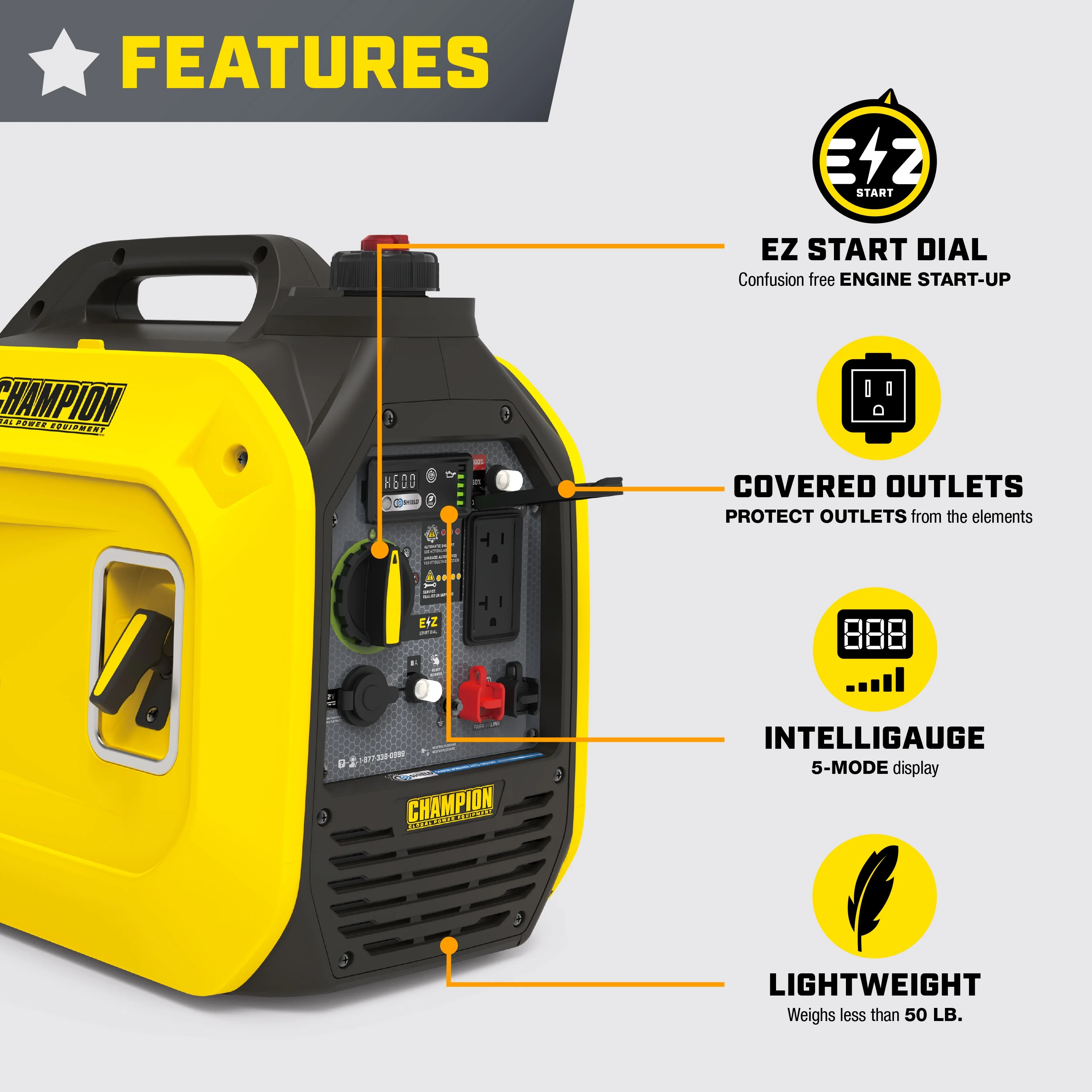 Champion Power Equipment 2500-Watt Ultralight Gasoline Portable Inverter Generator with CO Shield