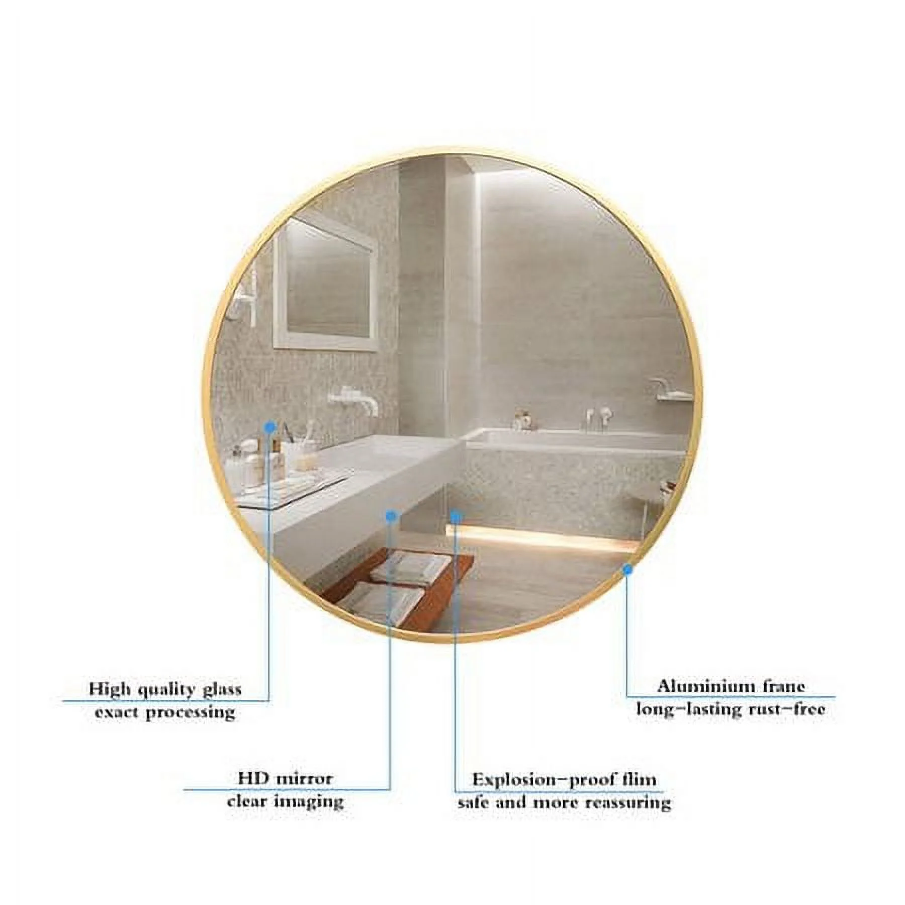 BEAUTYPEAK 24″ Wall Mirror Bathroom Mirror Wall Mounted Round Mirror, Gold