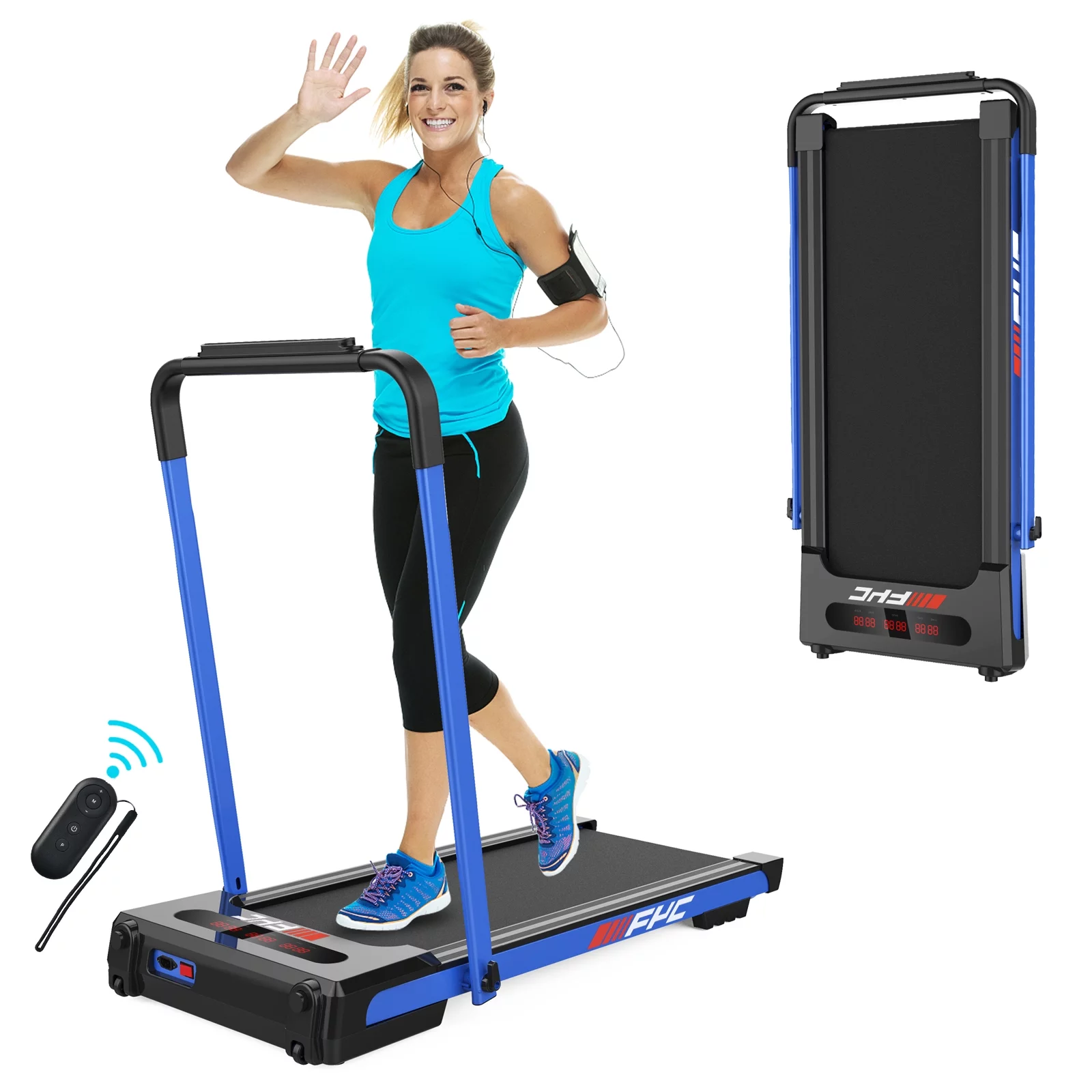 3.5HP Under Desk Treadmill 2 in 1 Folding Treadmill With Remote Control and LED Display Jogging Running Machine for Home Gym Office Workout,Black