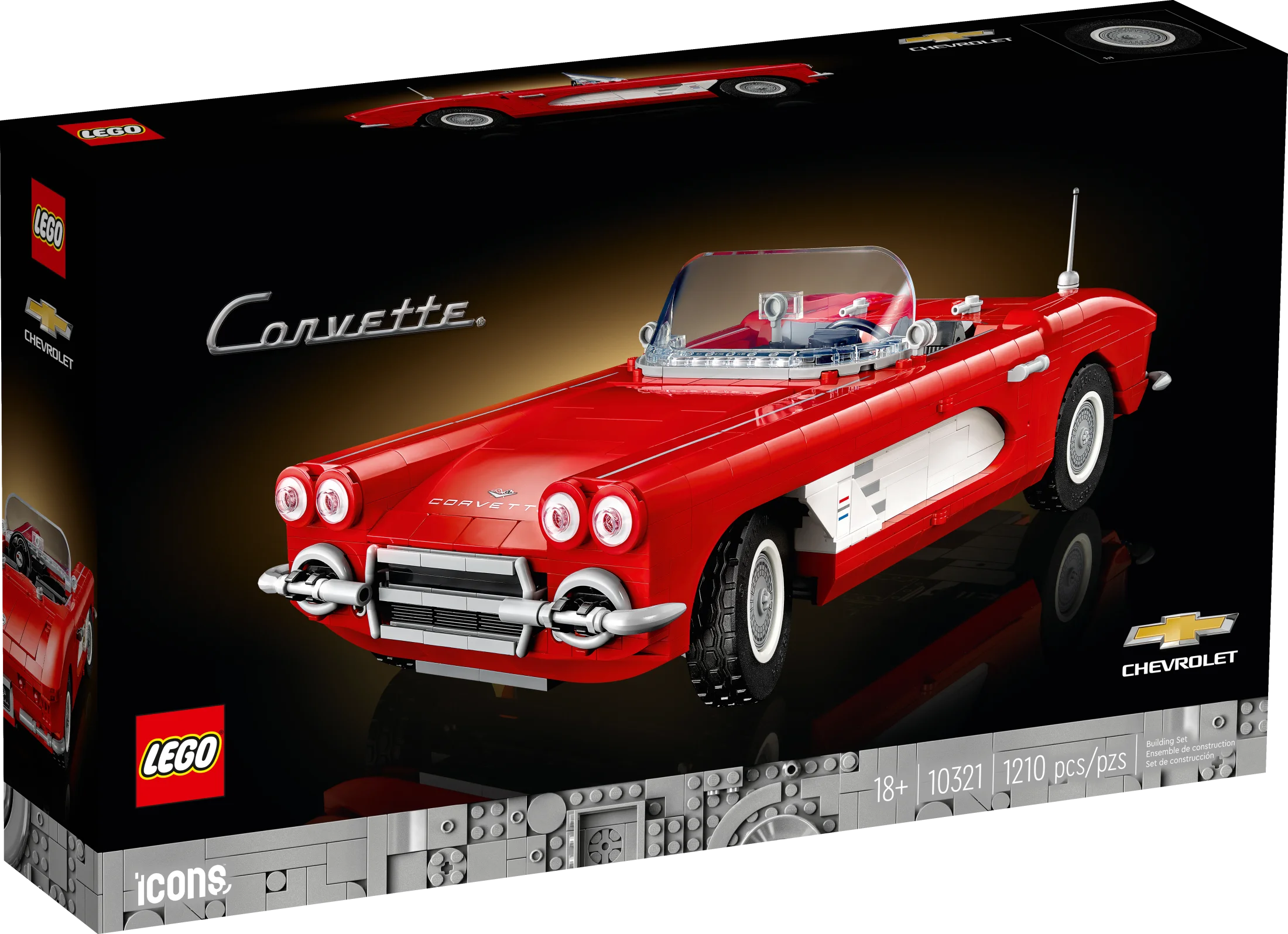 LEGO Icons Corvette Classic Car Model Building Kit for Adults, Gift Idea for Classic Car Lovers, Build and Display this Replica of an Iconic American Car, 10321