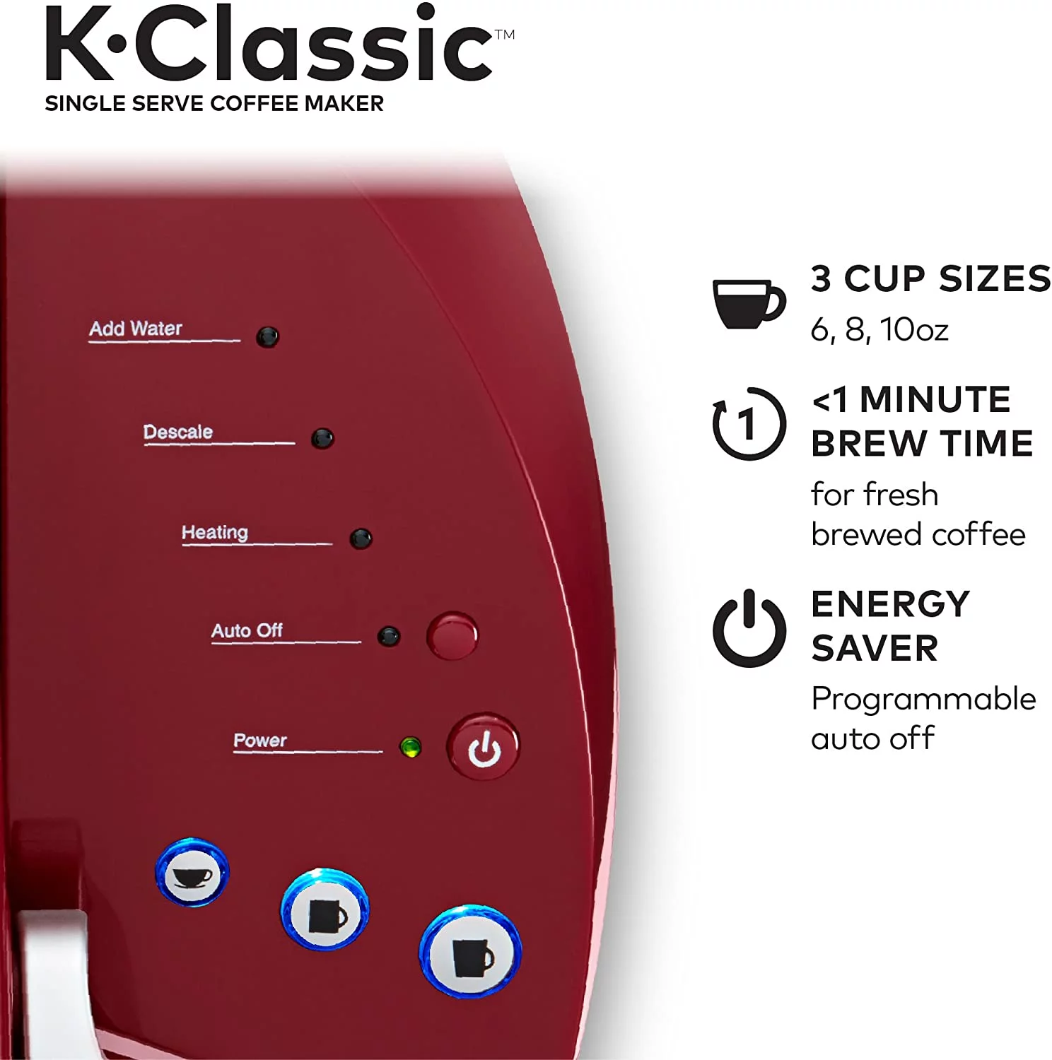 Keurig K-Classic Coffee Maker, Single Serve K-Cup Pod Coffee Brewer, 6 to 10 oz. Brew Sizes, Rhubarb