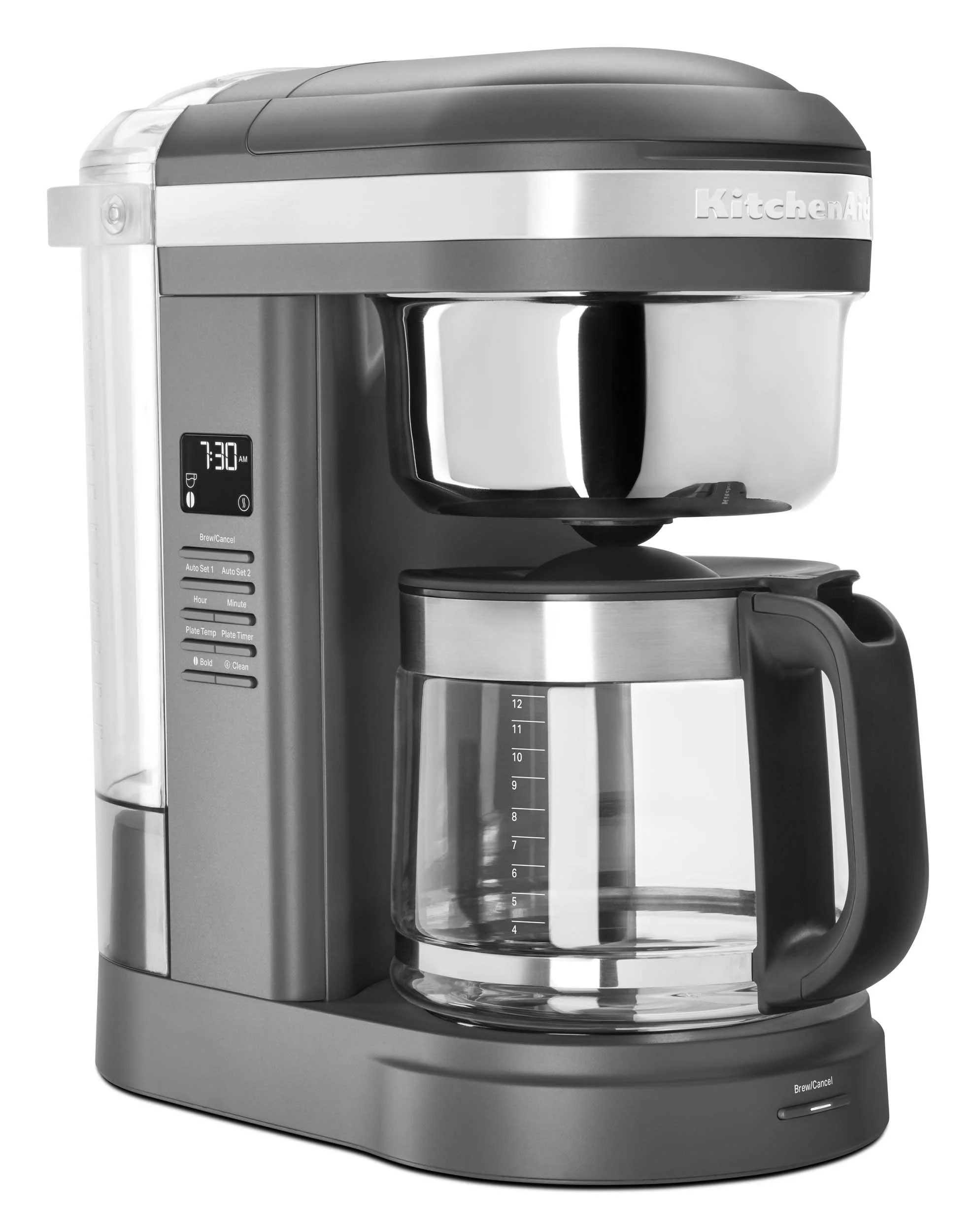 KitchenAid 12 Cup Drip Coffee Maker with Spiral Showerhead and Programmable Warming Plate, Charcoal Grey, KCM1209