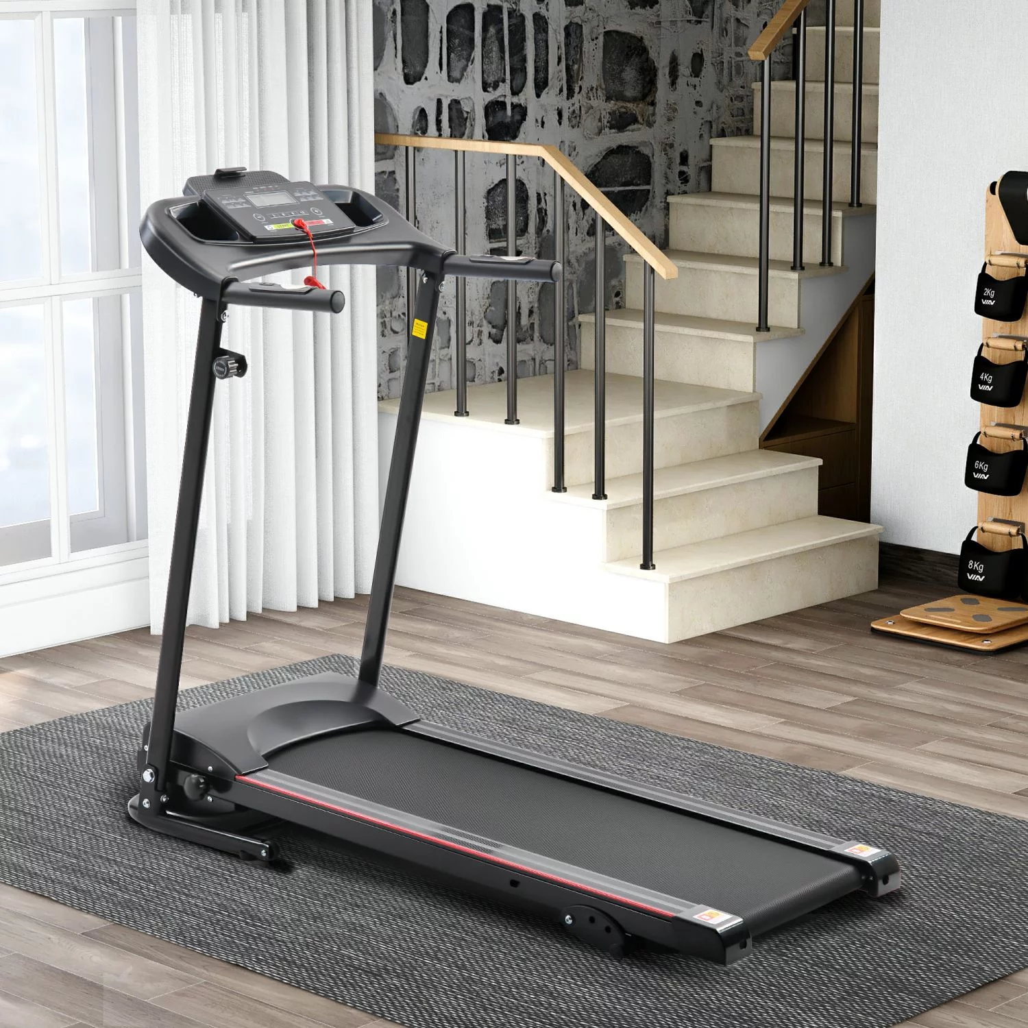 Foldable Electric Treadmill Running Machine for Home Black with 3 Manual Inclines, 5″ Lcd Display, Ipad Holder and Low Noise Motor, 40.7″L x14.2″W