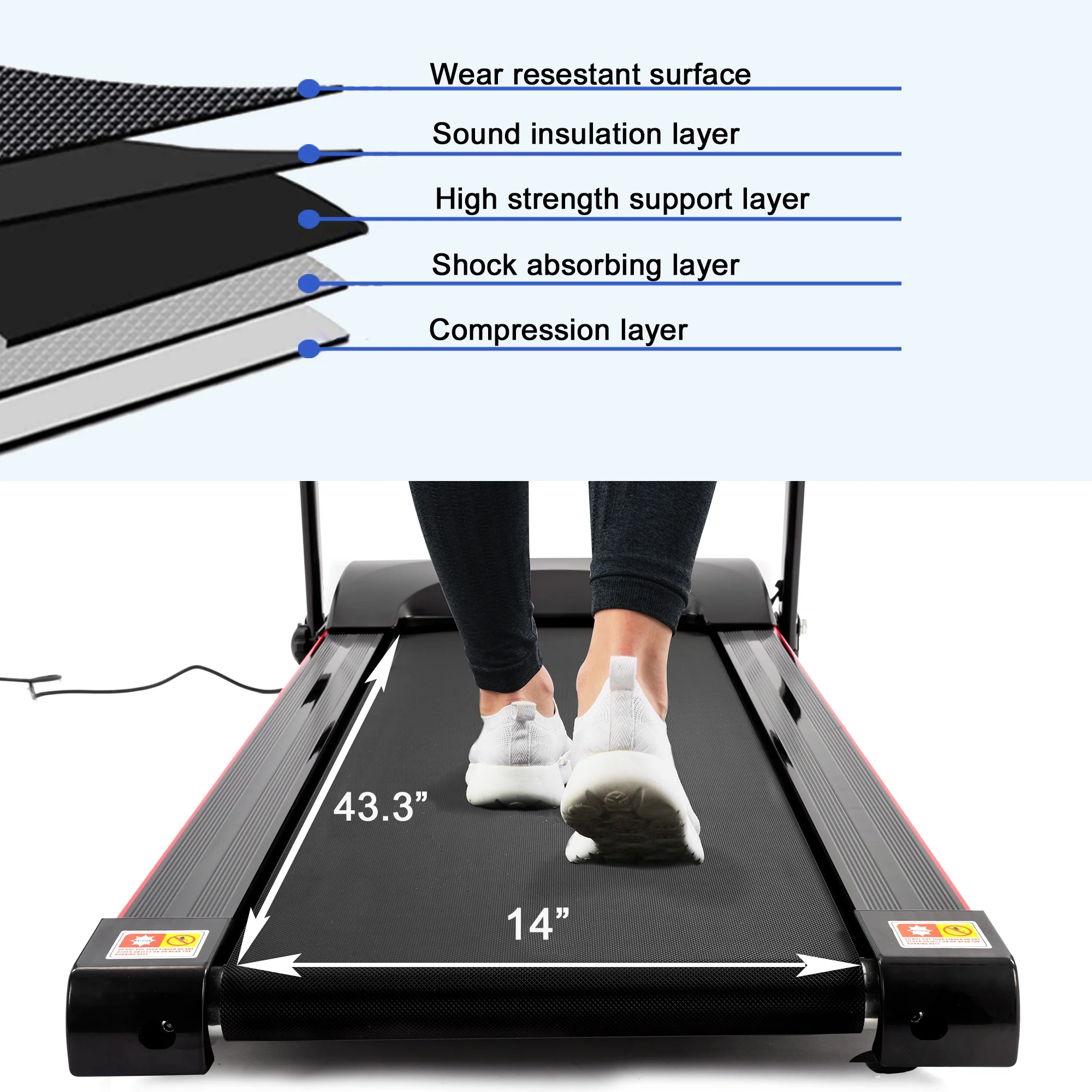 LONGGLE Folding Treadmill with Incline & Screen, 2.5 HP Treadmill for Home