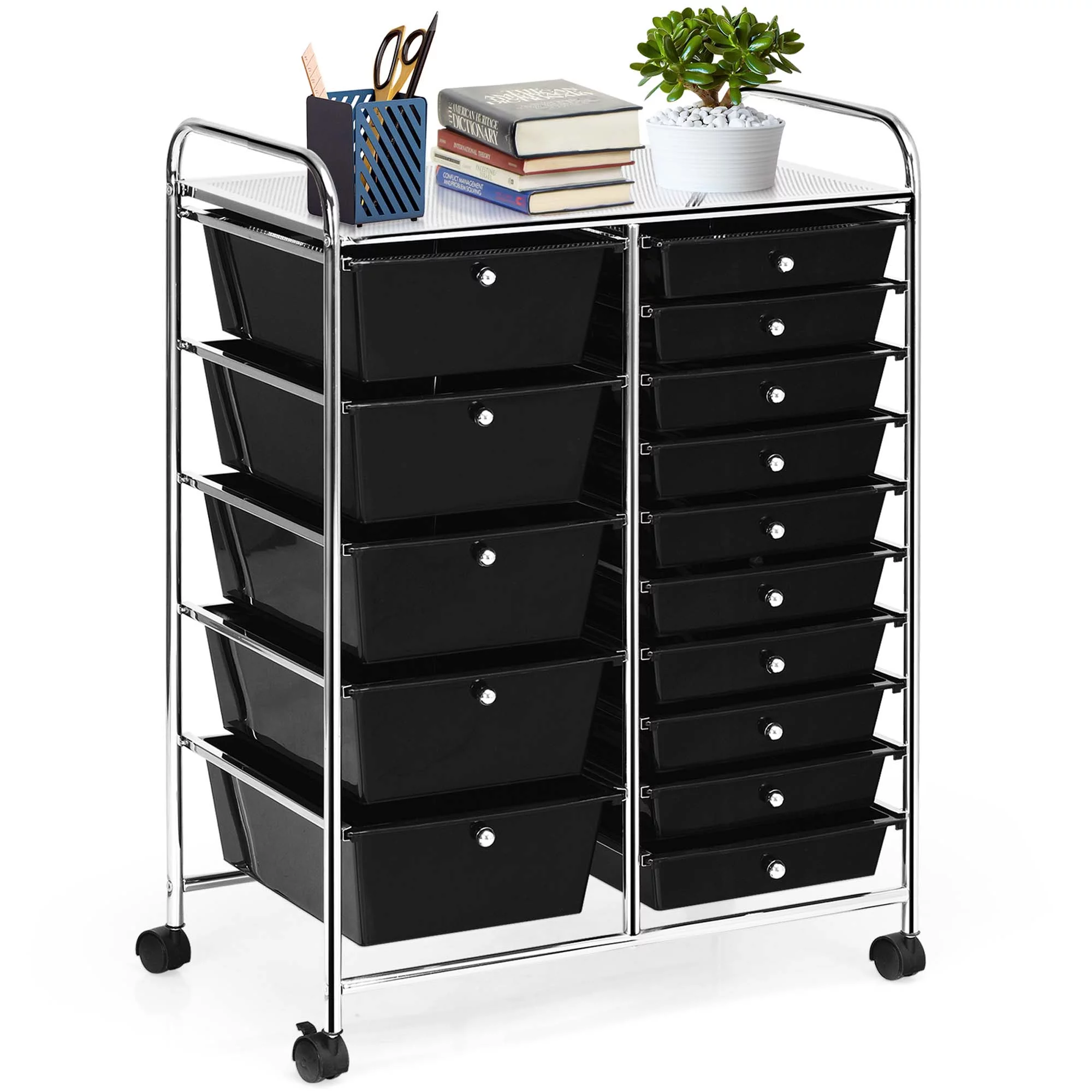 Costway 15 Drawer Rolling Storage Cart Tools Scrapbook Paper Office School Organizer Colorful