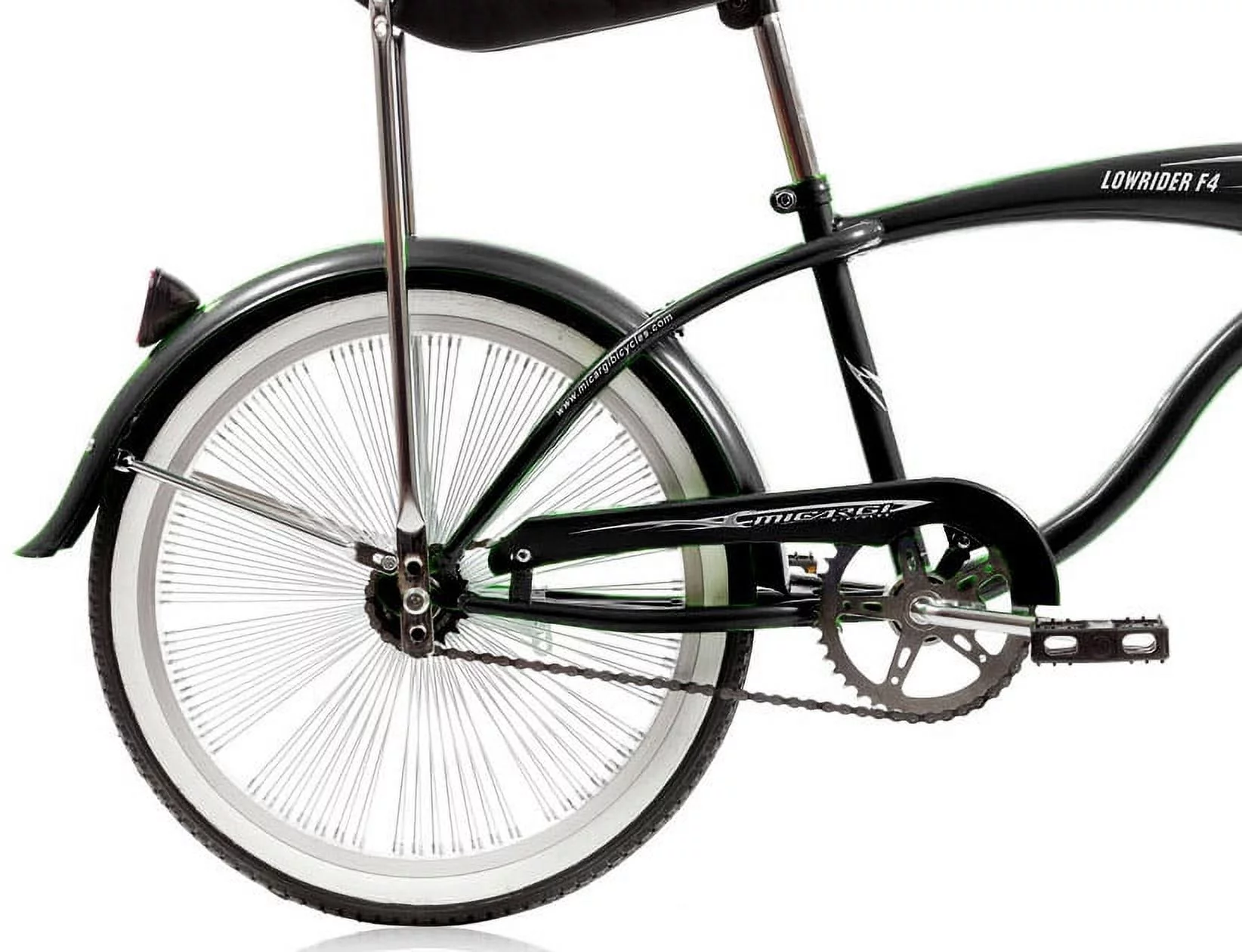 Micargi F4 20 In. Lowrider Hi-Ten Steel Coaster Brake Single Speed One Piece Crank Alloy Rims 140 H, Black