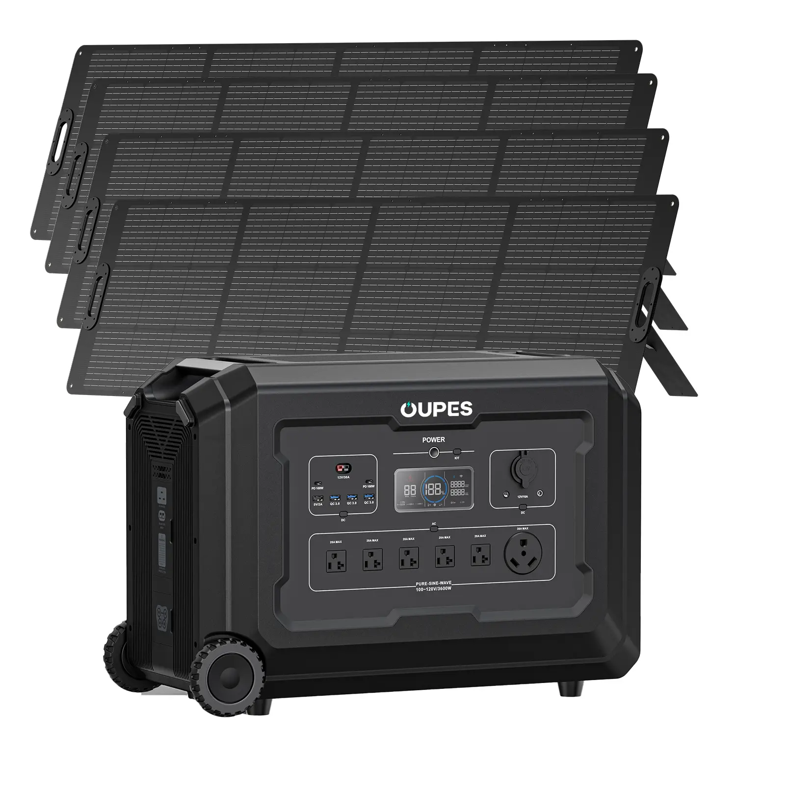 OUPES Mega 3 Portable Power Station 3600W, 3072Wh Solar Generator with 6x240W Solar Panels, Solar Battery Station Made for Emergency, Home Backup, Outdoor Camping RV/Van