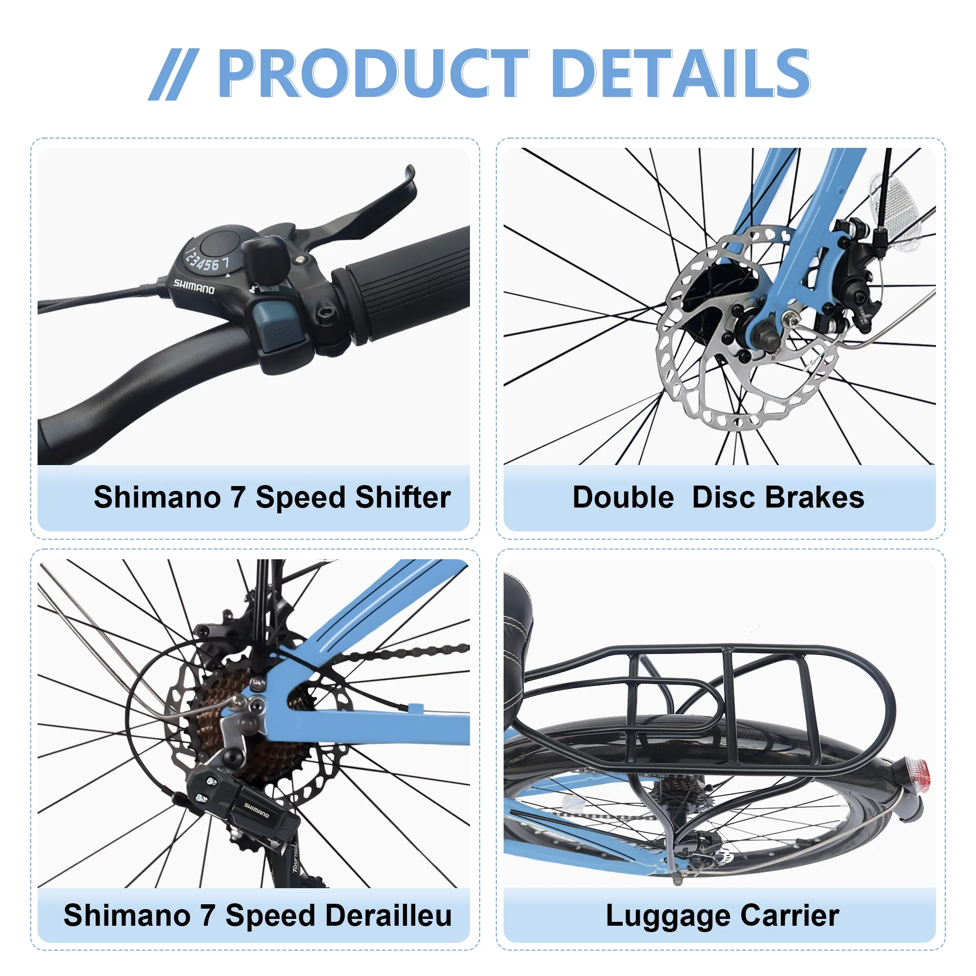 24″ Folding City Bike, 7 Speed Folding Bicycle for Adults, Aluminum Frame Height Adjustable Bike for Men Women, Blue