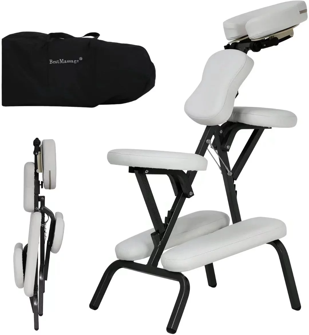 Foldable Massage Chair Adjustable Tattoo Chair Spa Chair Portable Therapy Chair w/Free Carry Case & Face Cradle, Black