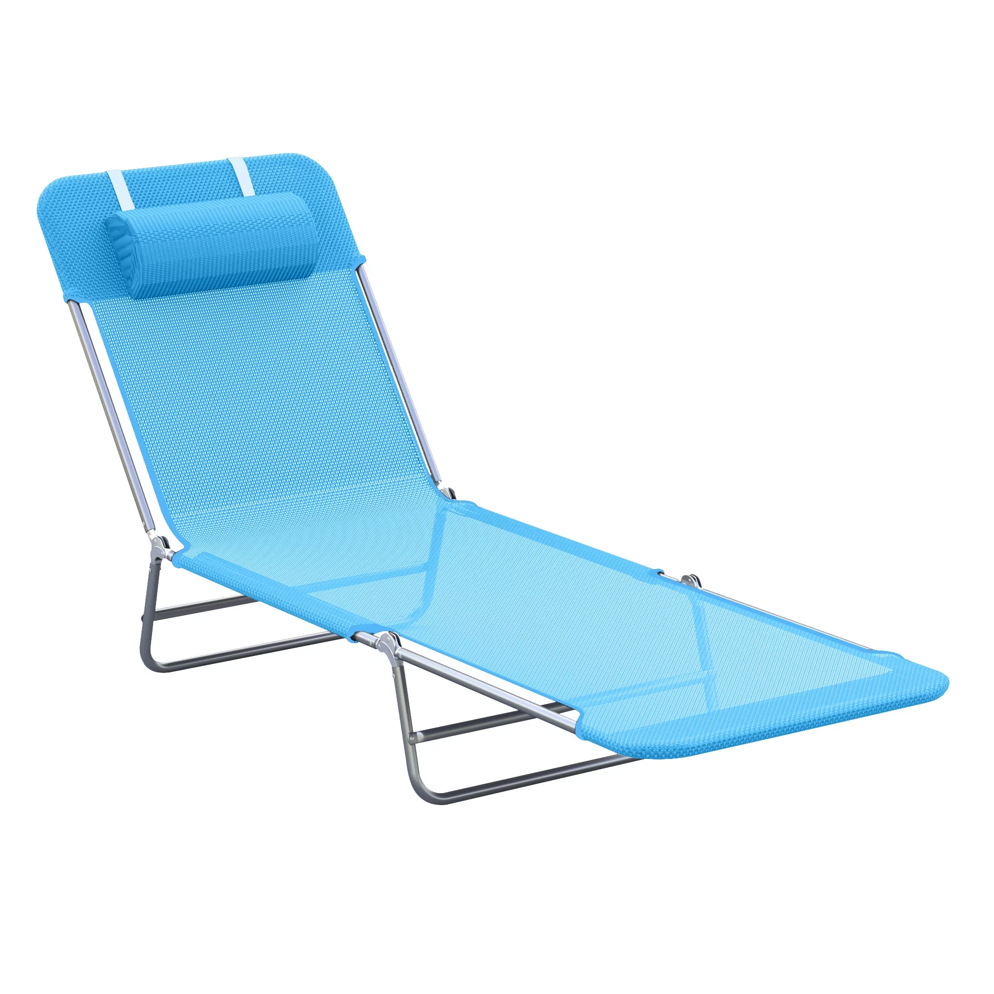 Outsunny Folding Chaise Lounge Pool Chairs, Outdoor Sun Tanning Chairs with Pillow, Reclining Back, Steel Frame & Breathable Mesh for Beach, Yard, Patio, Black