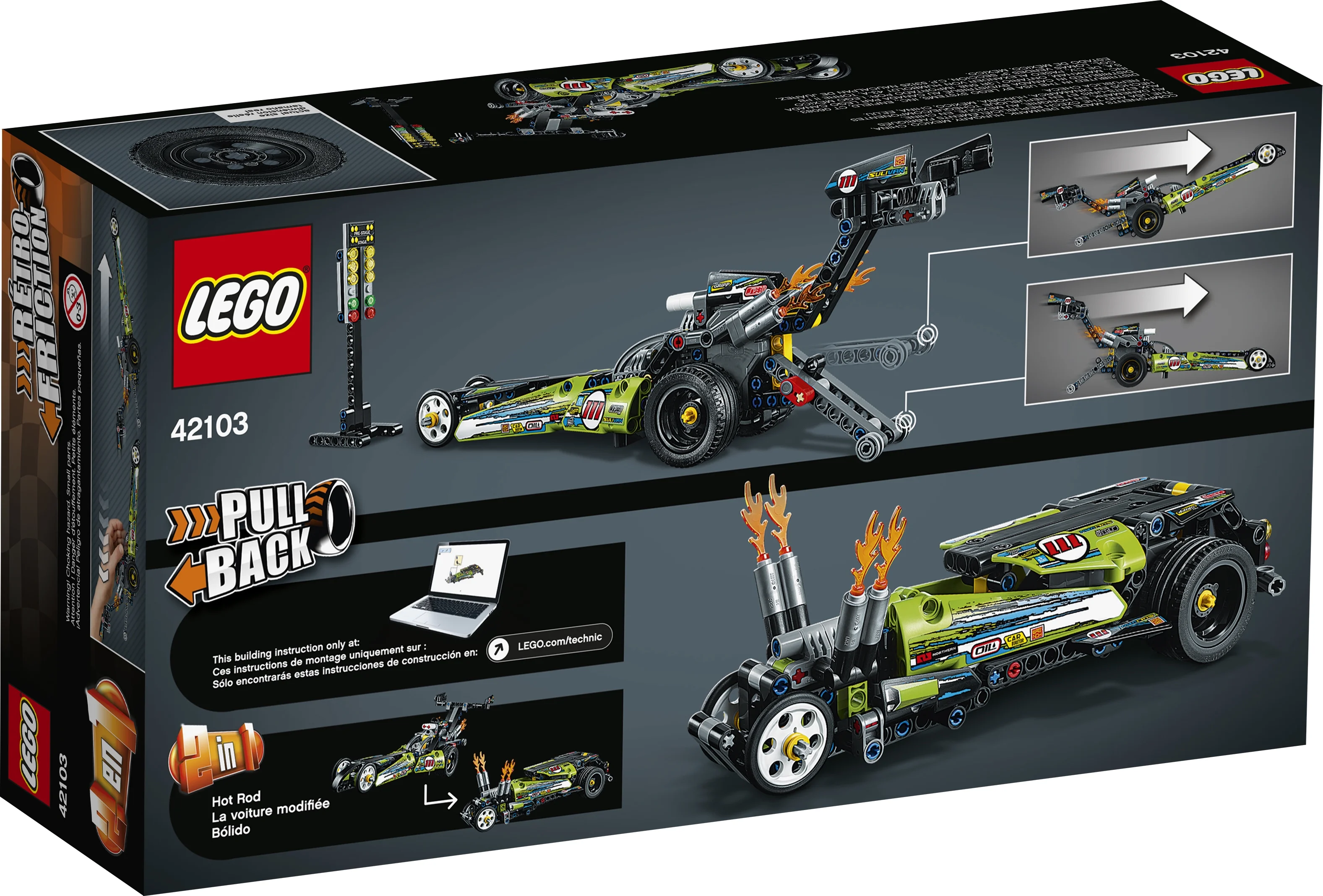 LEGO Technic Dragster 42103 Pull-Back Racing Toy Building Kit (225 pieces)